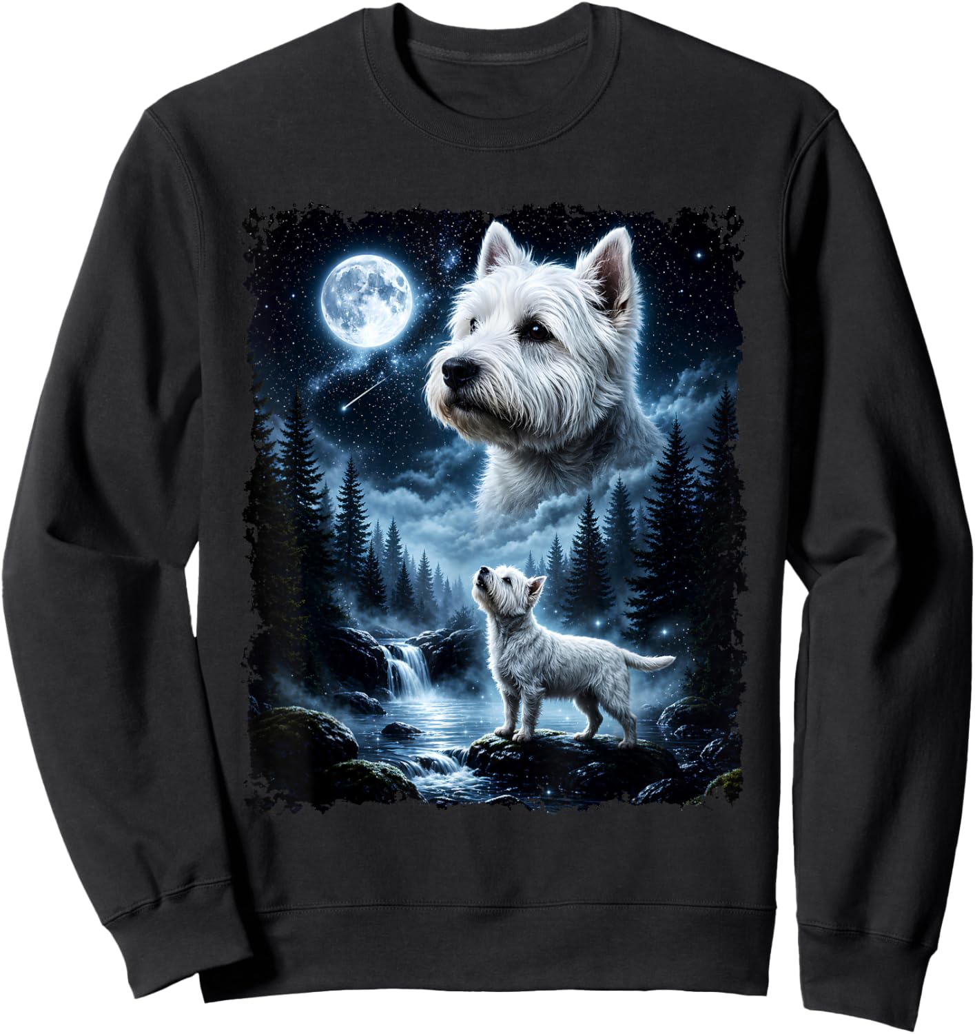 West Highland White Terrier Howling At The Moon Halloween Sweatshirt - Sweatshirt | Black
