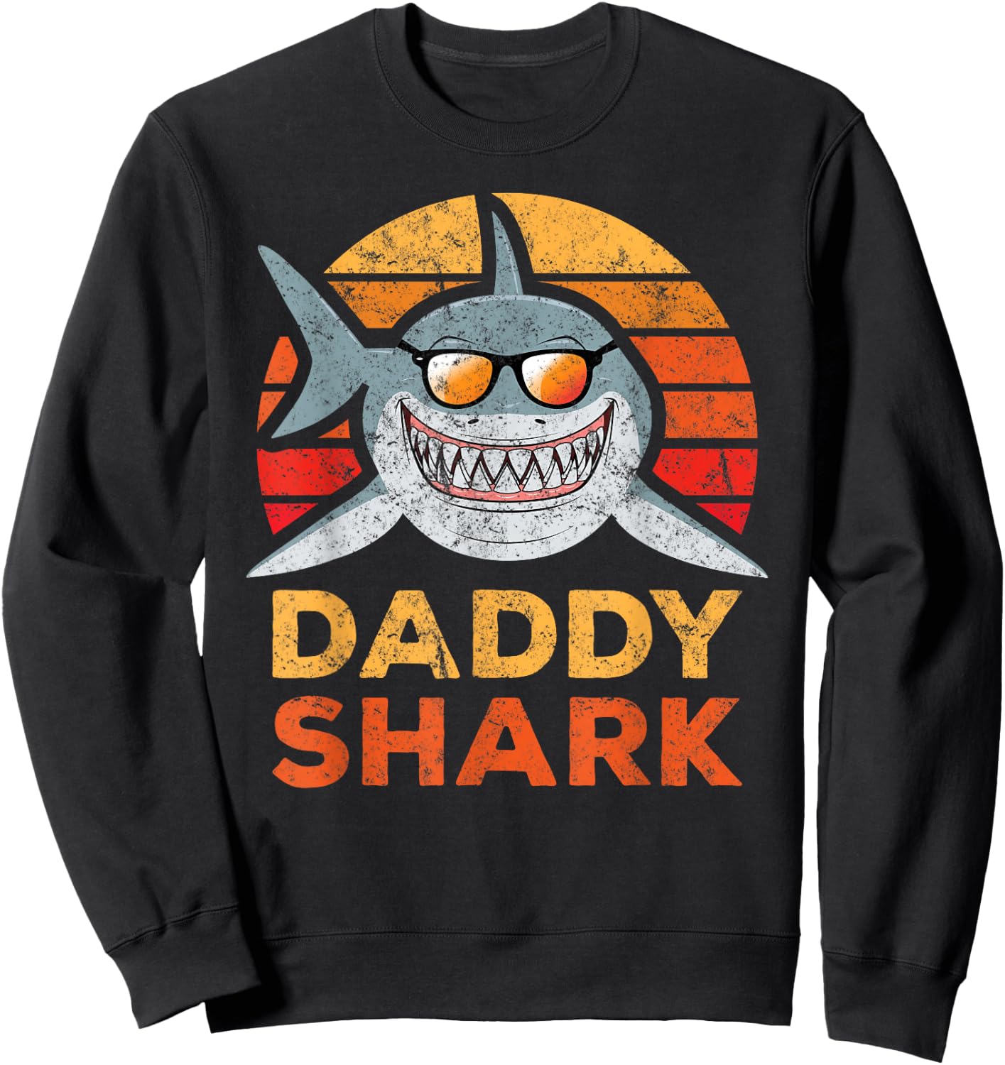 Daddy Shark Sunglasses Distressed Sweatshirt - Sweatshirt | Black