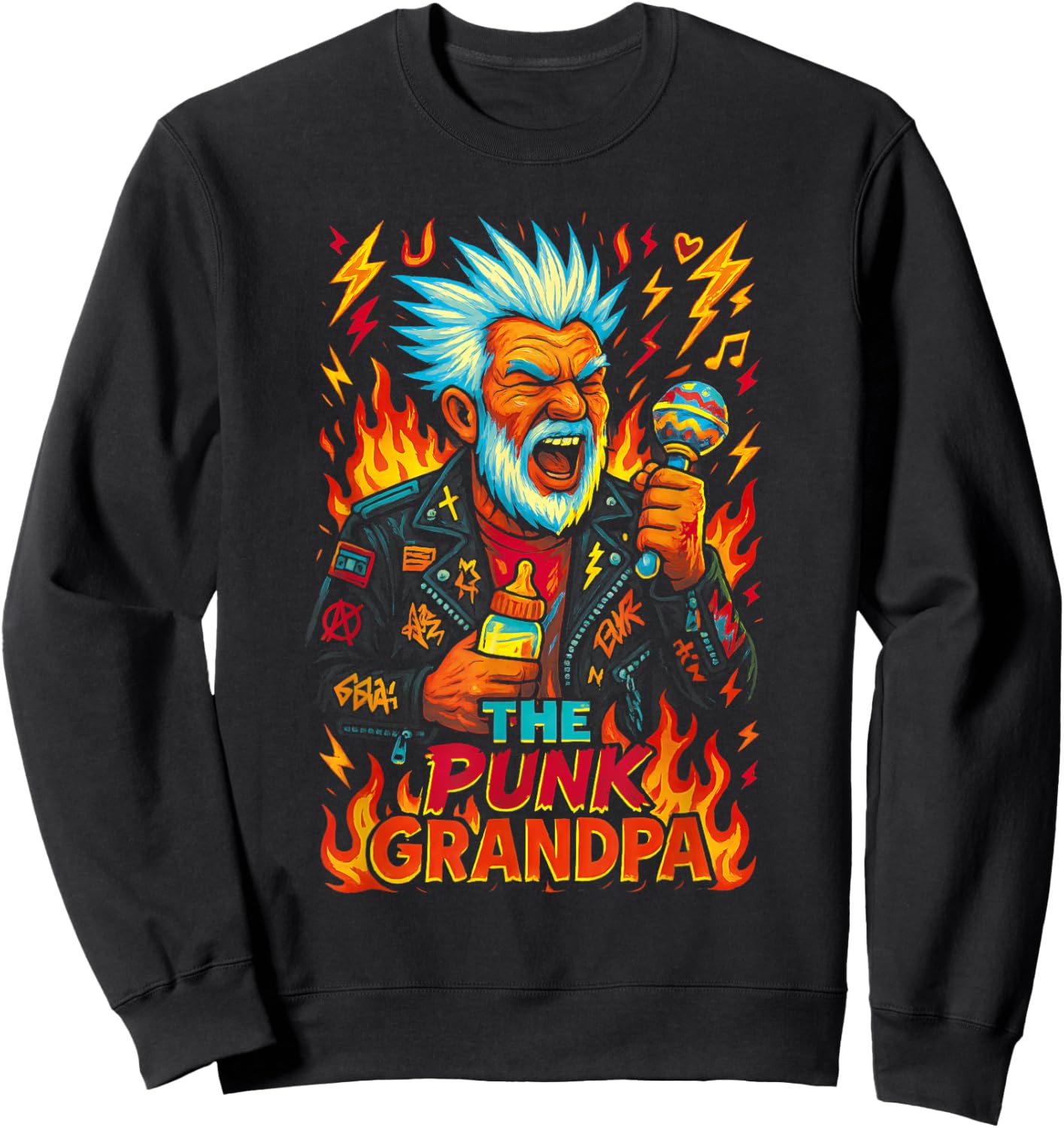 The Punk Grandpa Funny Design for Grandfahers Sweatshirt - Sweatshirt | Black