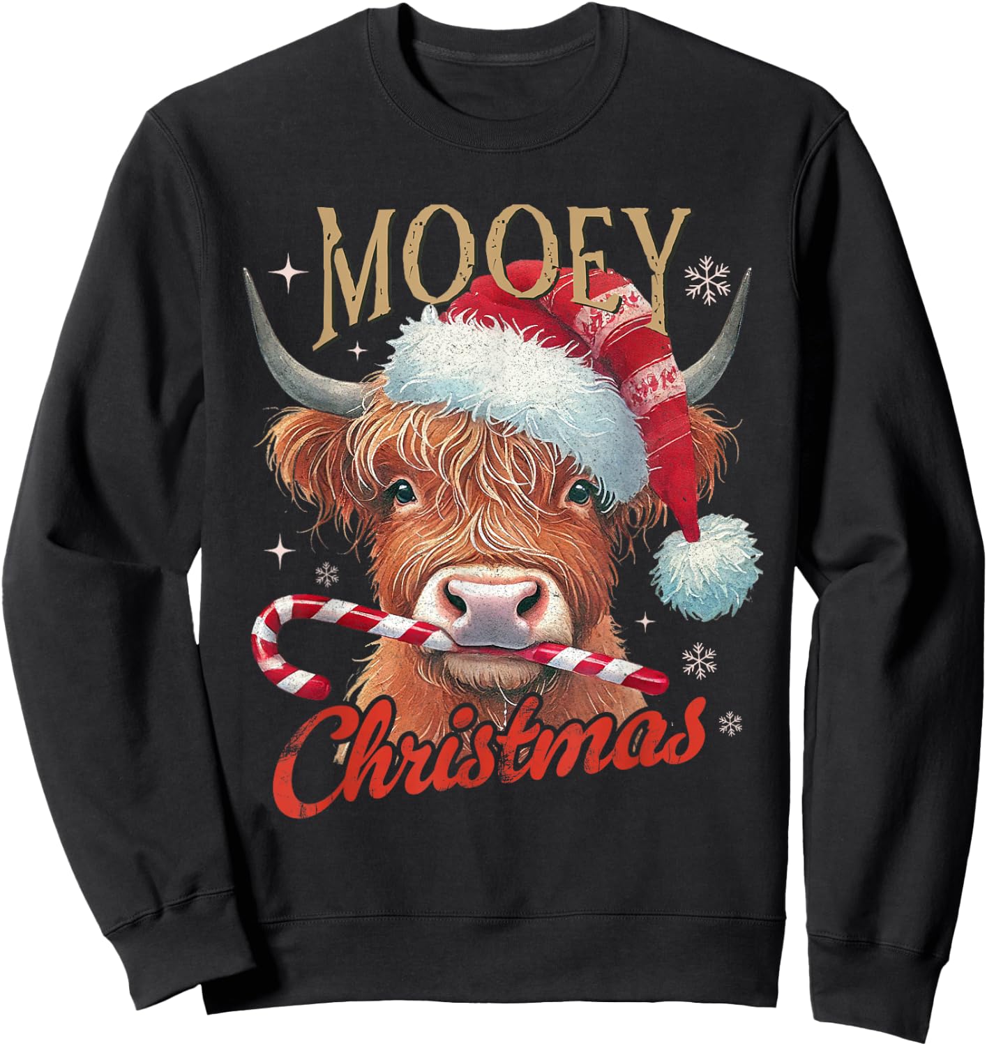 Mooey Christmas Highland Cow Design Xmas Cow Lover Funny Sweatshirt - Sweatshirt | Black