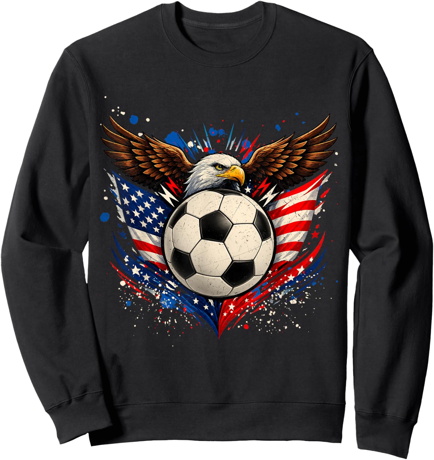 American Flag Soccer Ball 4th of July Patriotic Men Women Sweatshirt - Sweatshirt | Black