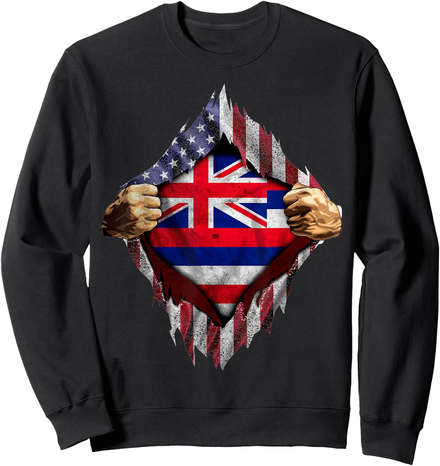 Hawaiian American Flag Shirt - Hawaii Flag Shirt Women Kids Men Sweatshirt - Sweatshirt | Black