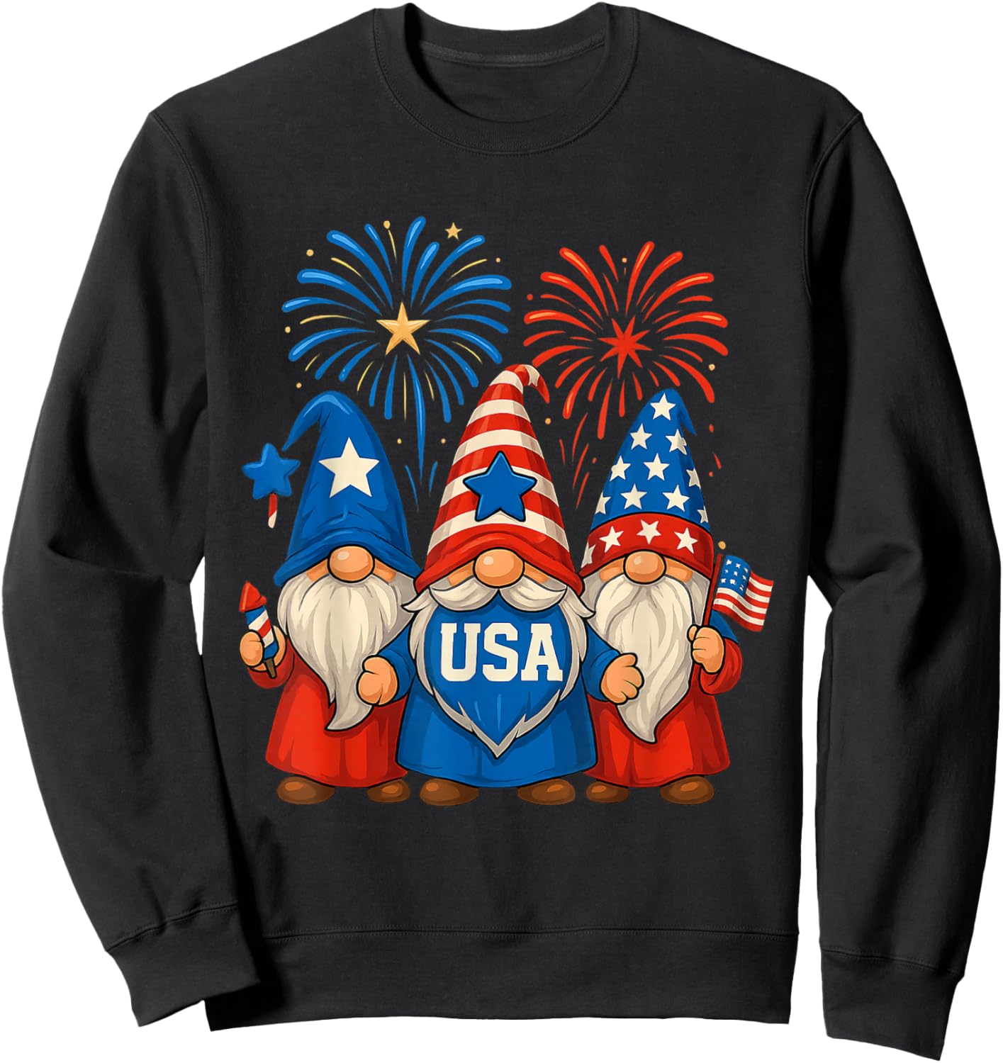 4th of July Three Gnomes Celebrating USA Independence Day Sweatshirt - Sweatshirt | Black