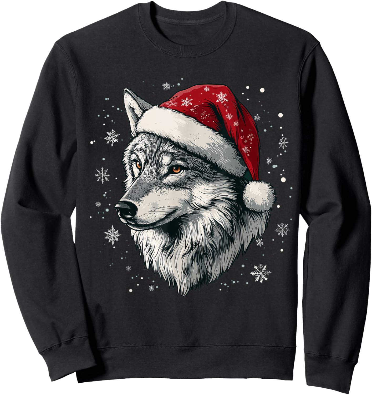 Wolf Santa Hat Funny Cute Animal Lover Christmas Sweatshirt - Sweatshirt | Black