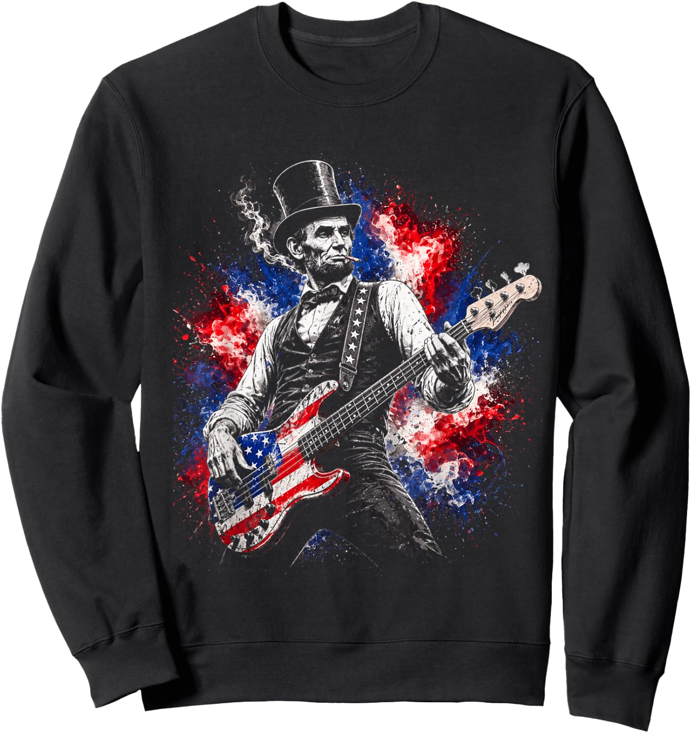 abe Lincoln Playing Guitar USA Flag 4th July Lincoln Guitar Sweatshirt - Sweatshirt | Black