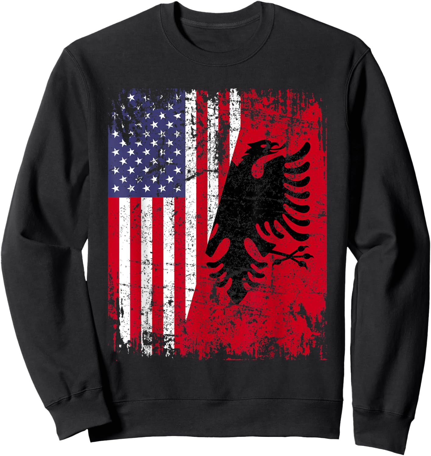 ALBANIAN ROOTS | Red Eagle | ALBANIA American Flag Sweatshirt - Sweatshirt | Black