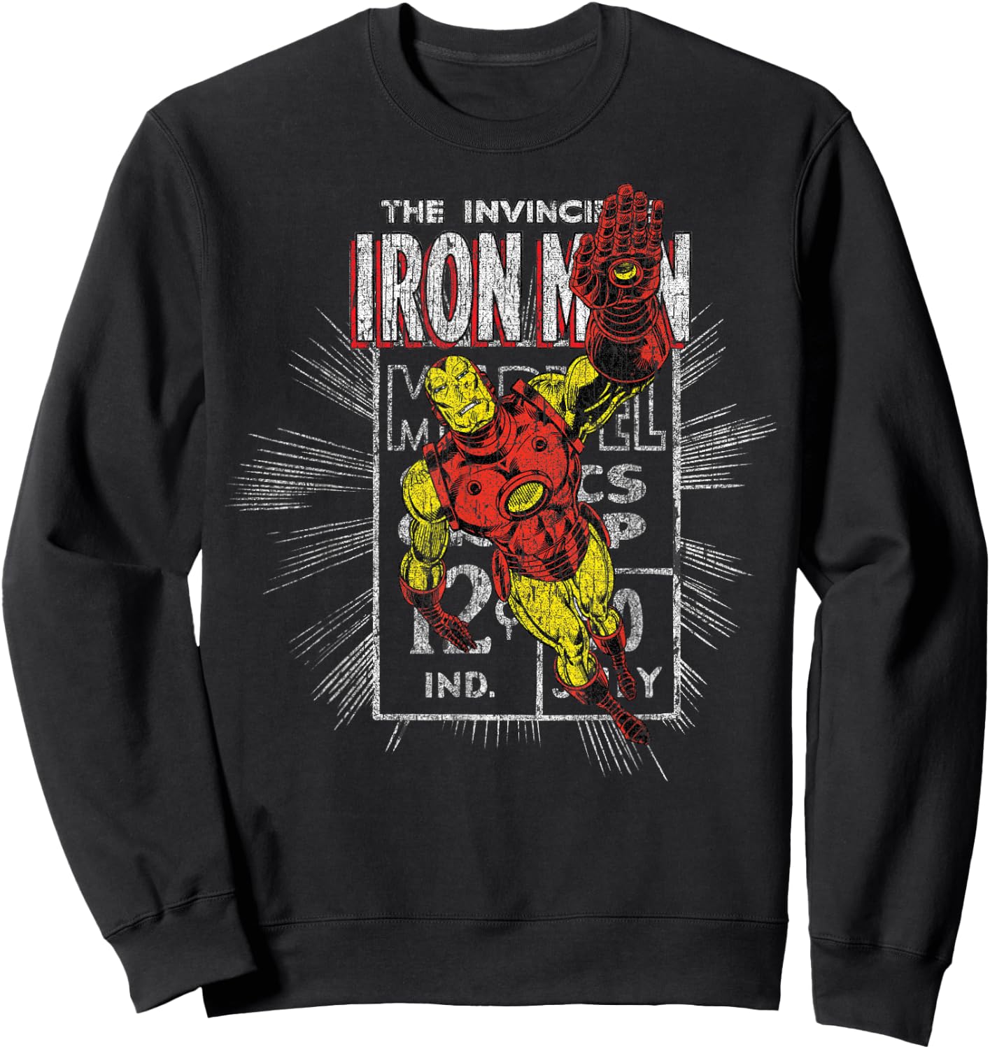 Iron Man Retro Comic Book Stamp Flying Pose Graphic Sweatshirt - Sweatshirt | Black