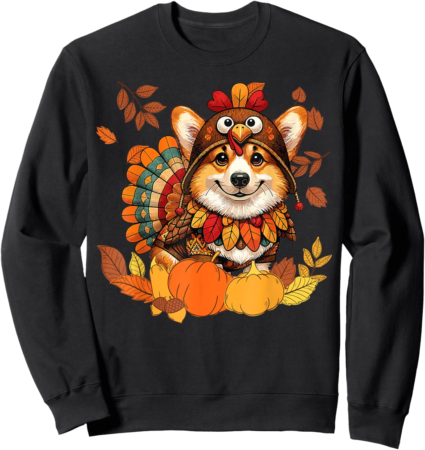 Corgi Dog Turkey Thanksgiving Costume Women Men Kids Toddler Sweatshirt - Sweatshirt | Black