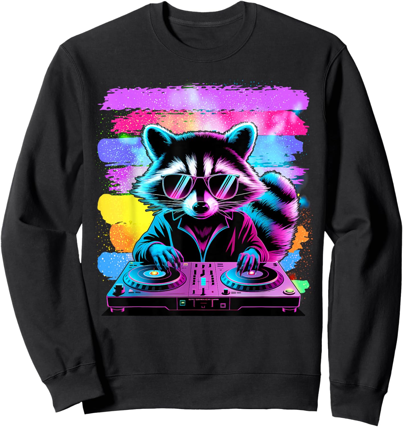 Retro Raccoon DJ Men Women Kids Funny Raccoon Sweatshirt - Sweatshirt | Black