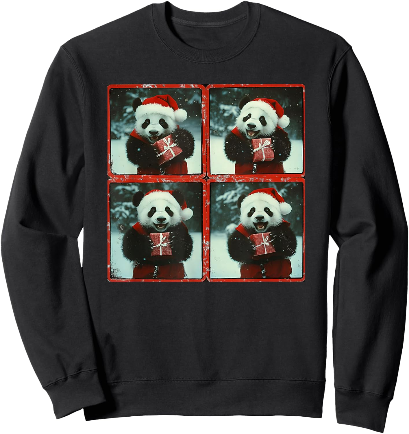 Panda With Santa Hat Panda Christmas Sweatshirt - Sweatshirt | Black