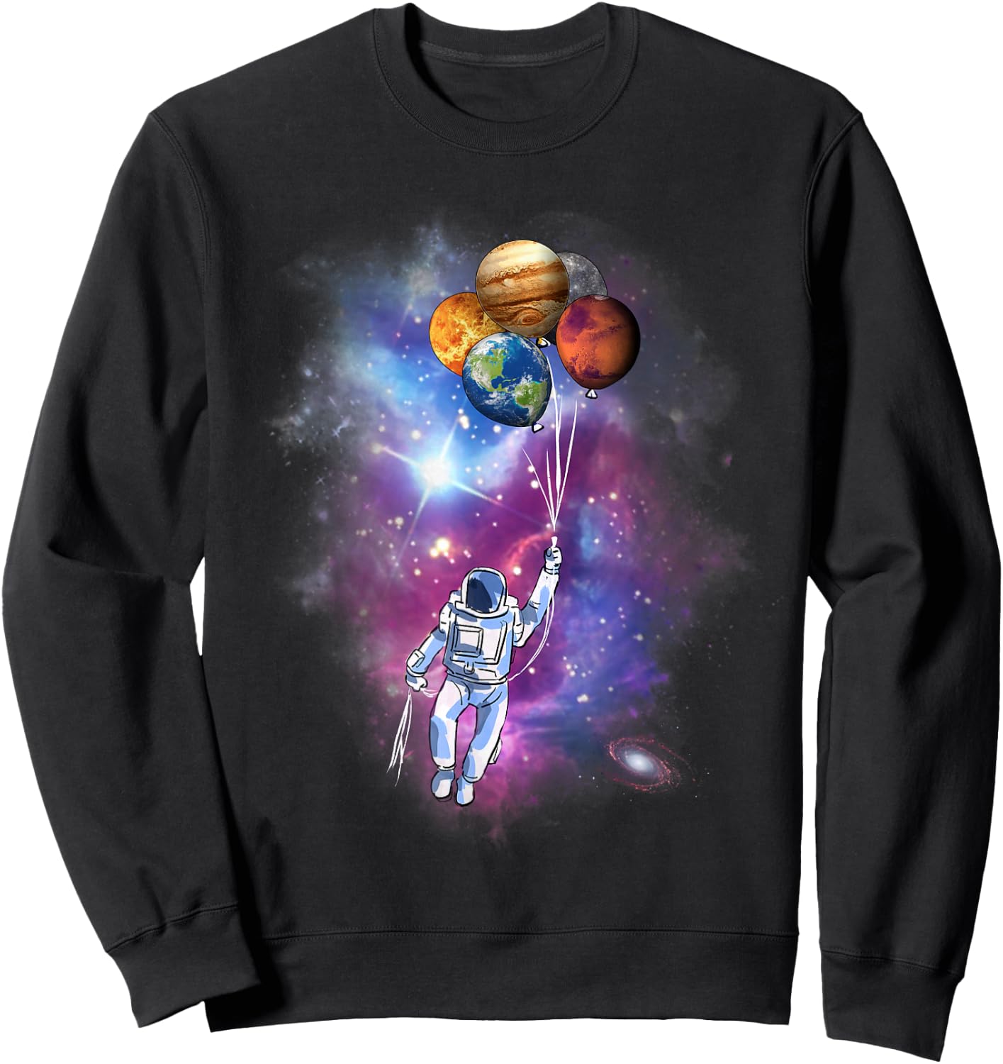 Spaceman Planet Balloon Galaxy Outer Space Astronaut Sweatshirt - Sweatshirt | Black
