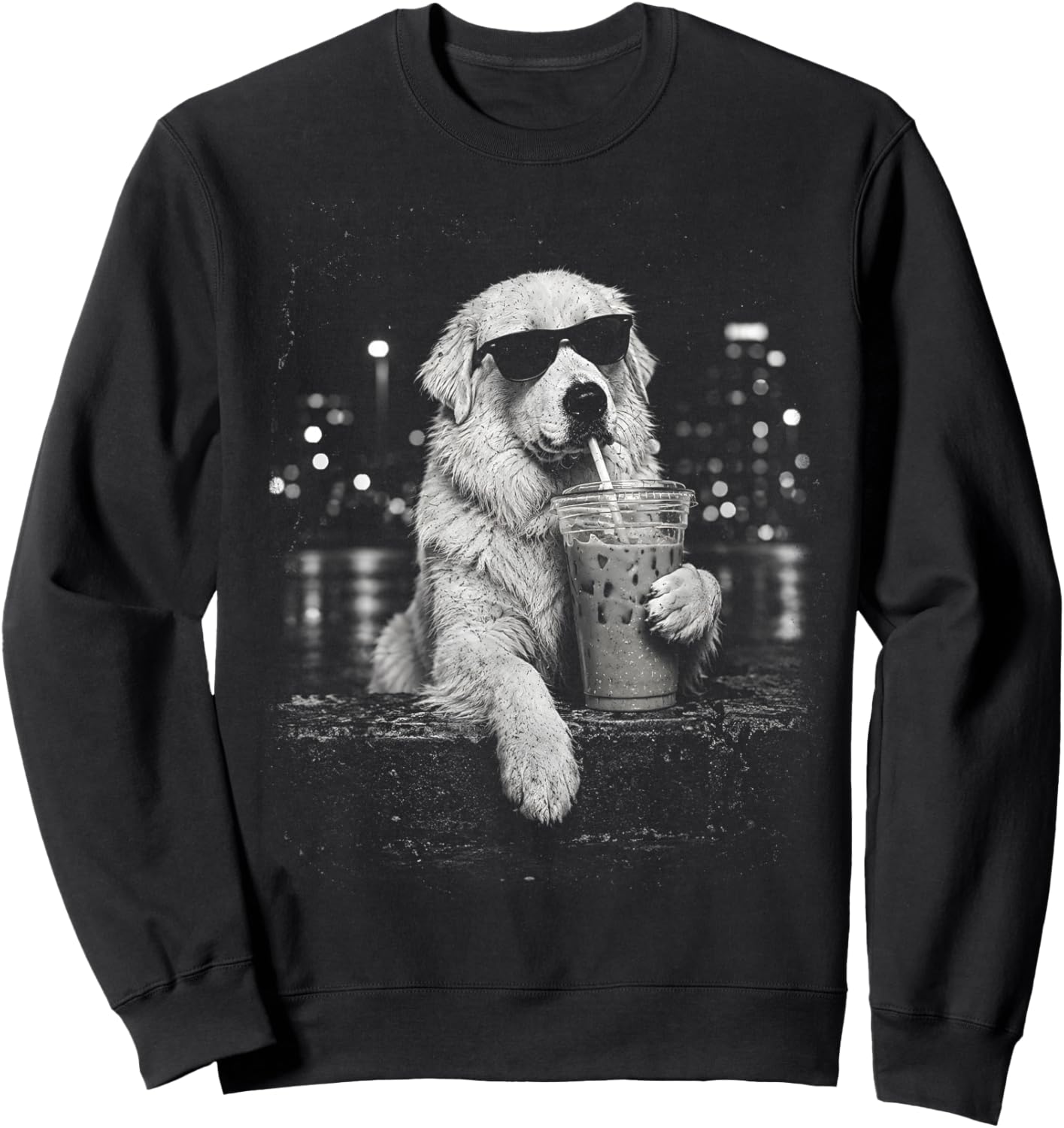 Funny Great Pyrenees Drinking Iced Coffee Meme Sweatshirt - Sweatshirt | Black