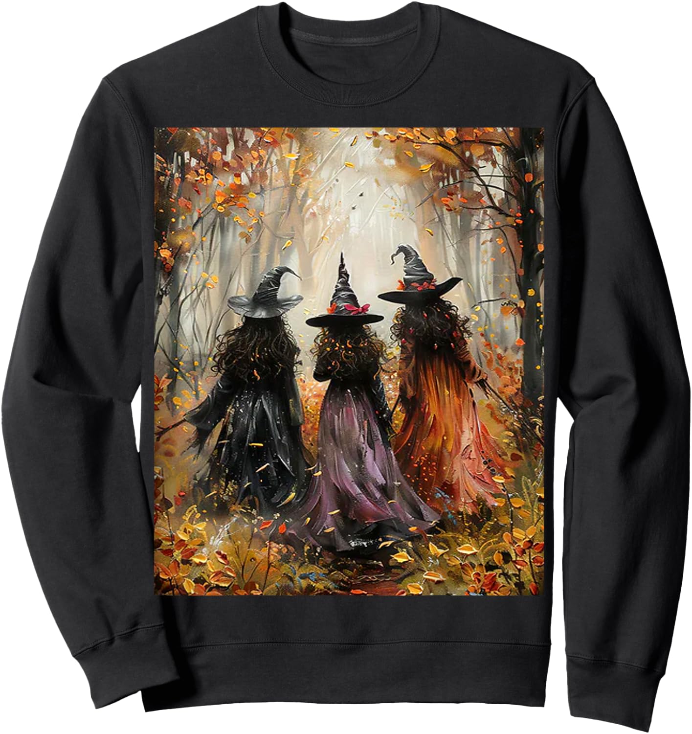 Autumn Three Witches Leaves Painting Art Sweatshirt - Sweatshirt | Black