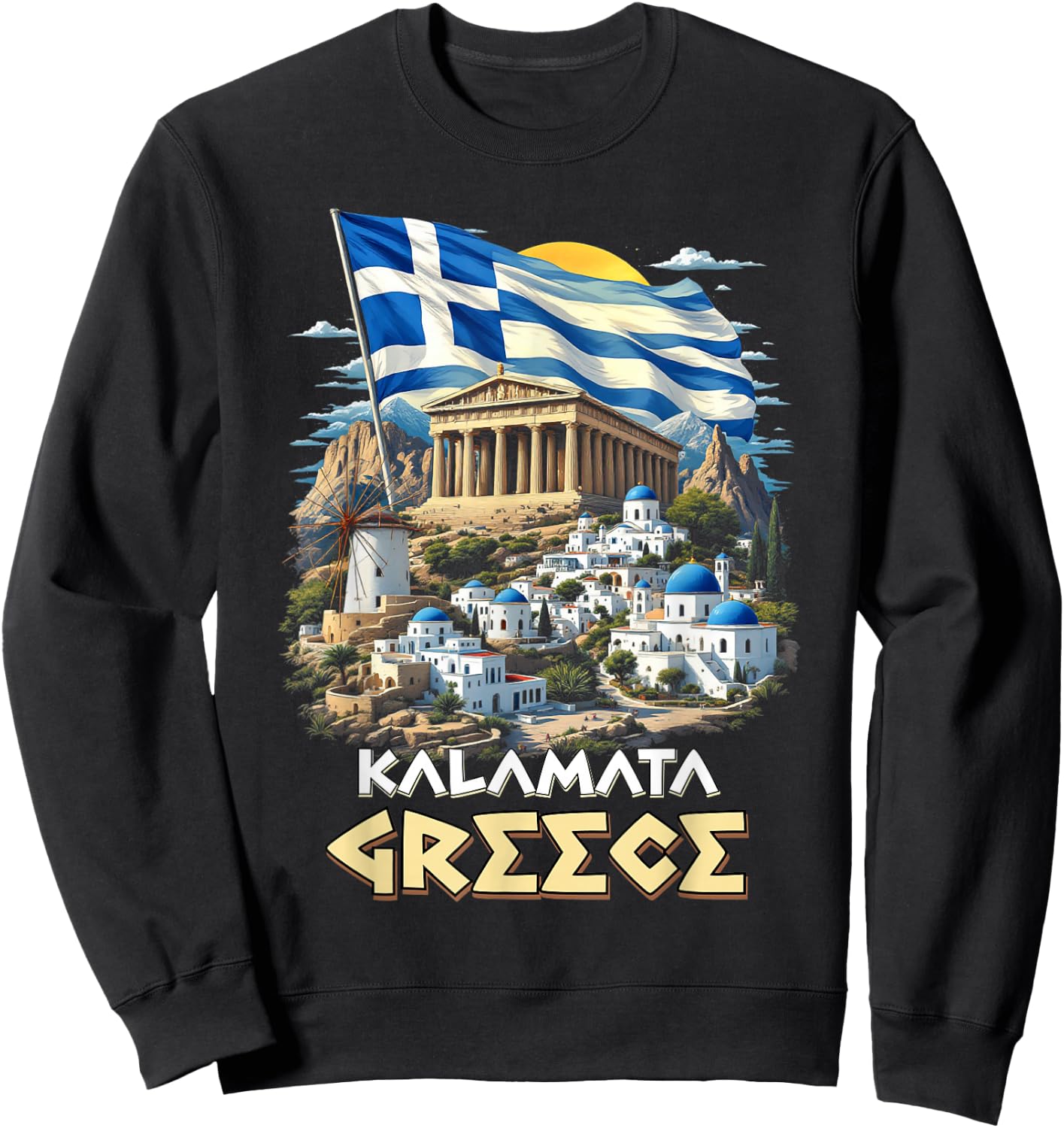 Kalamata Greece Flag Kalamata Souvenir Travel Vacation Sweatshirt - Sweatshirt | Black