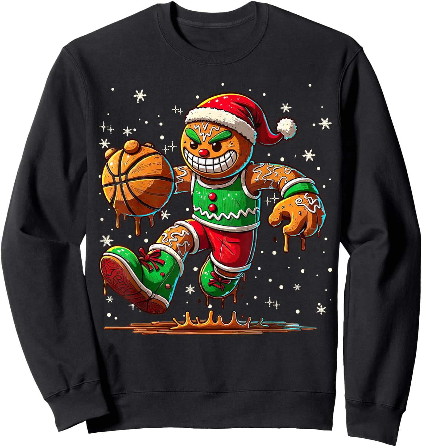 Christmas Gingerbread Man Sports Player Cool Basketball Xmas Sweatshirt - Sweatshirt | Black
