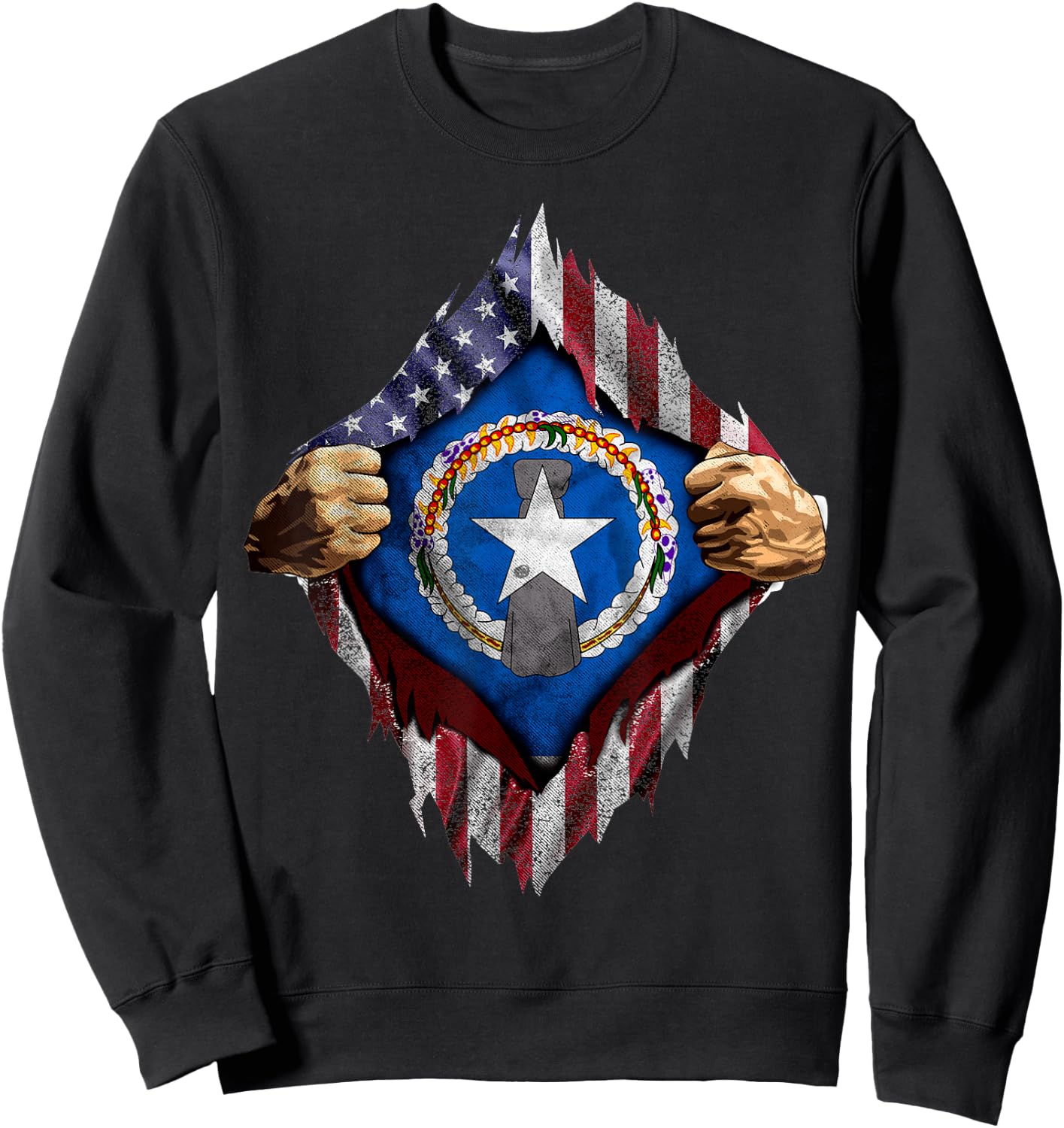 Saipan American Flag Shirt - CNMI seal T shirt Sweatshirt - Sweatshirt | Black