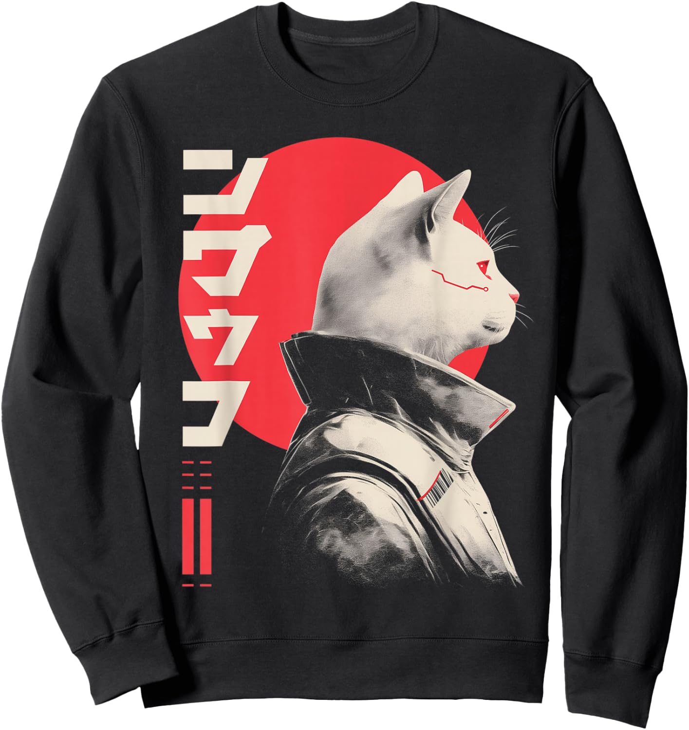 Japanese Techwear Futuristic Cyberpunk Cat Techno Rave Sweatshirt - Sweatshirt | Black