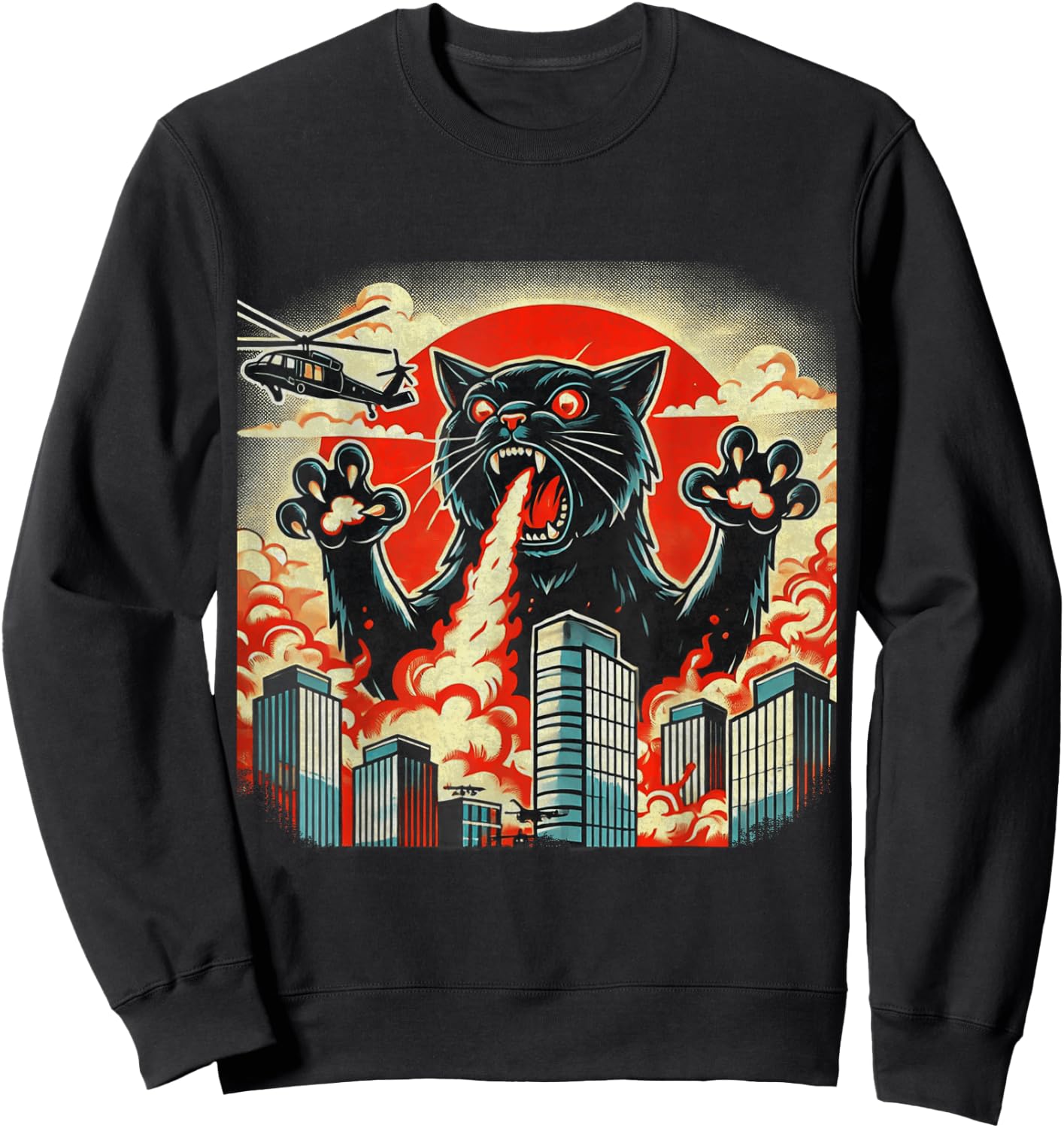 Catzilla Cat Japanese Art Funny Cat Gifts Women Kids Sweatshirt - Sweatshirt | Black