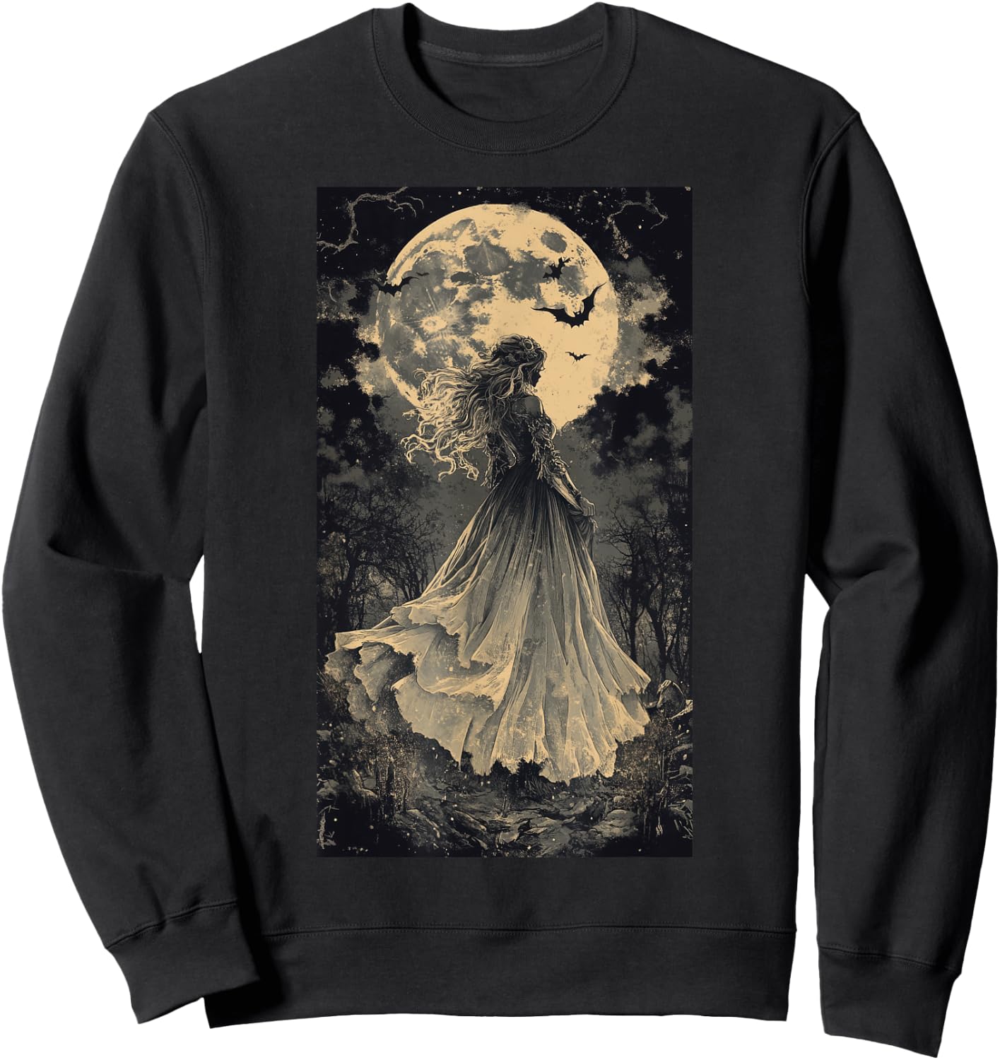 Beautiful Witch Gothic Fantasy Vampire Moonlight Sweatshirt - Sweatshirt | Black