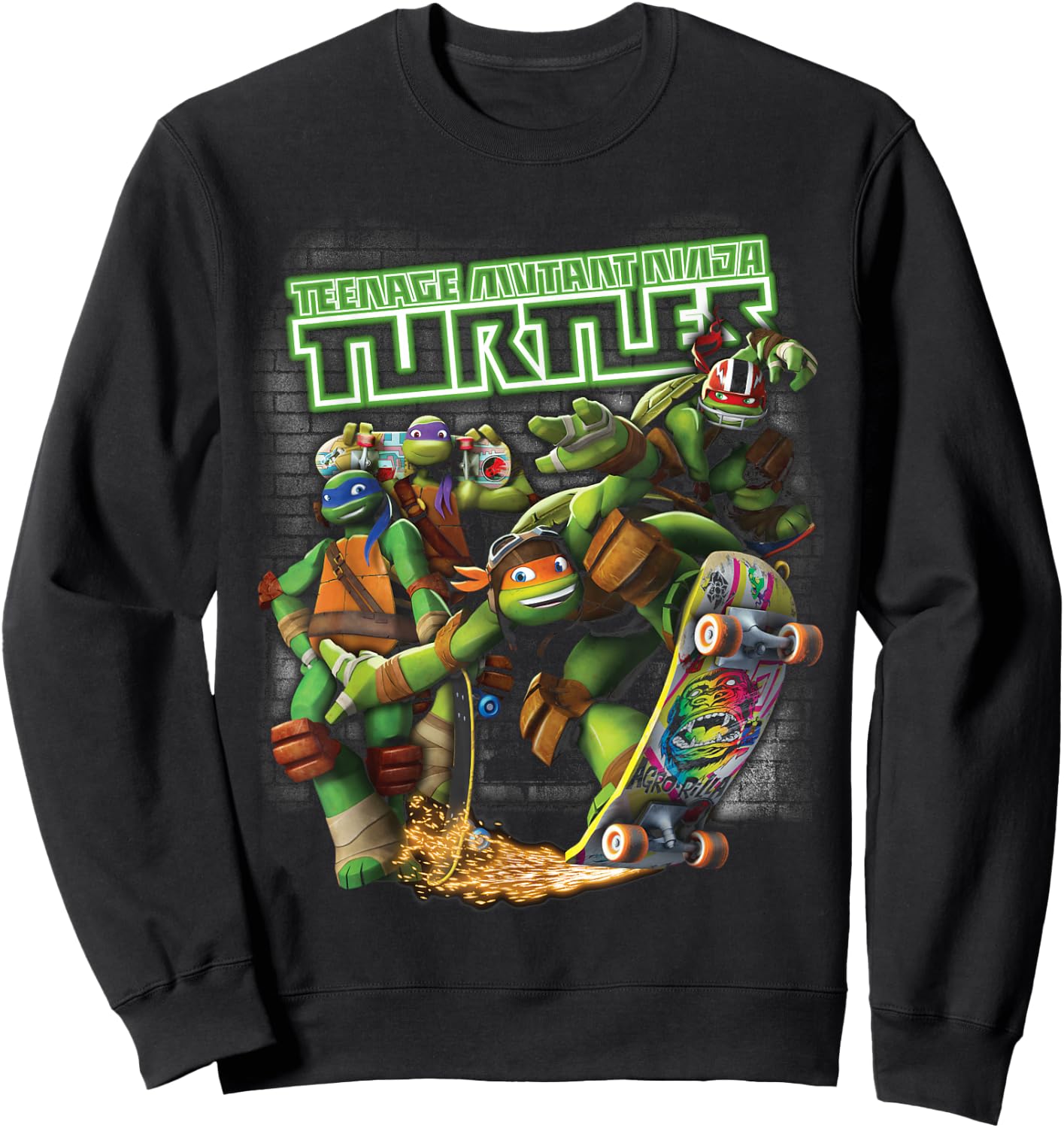 TMNT Ninjas Neon Skateboarding Sweatshirt - Sweatshirt | Black