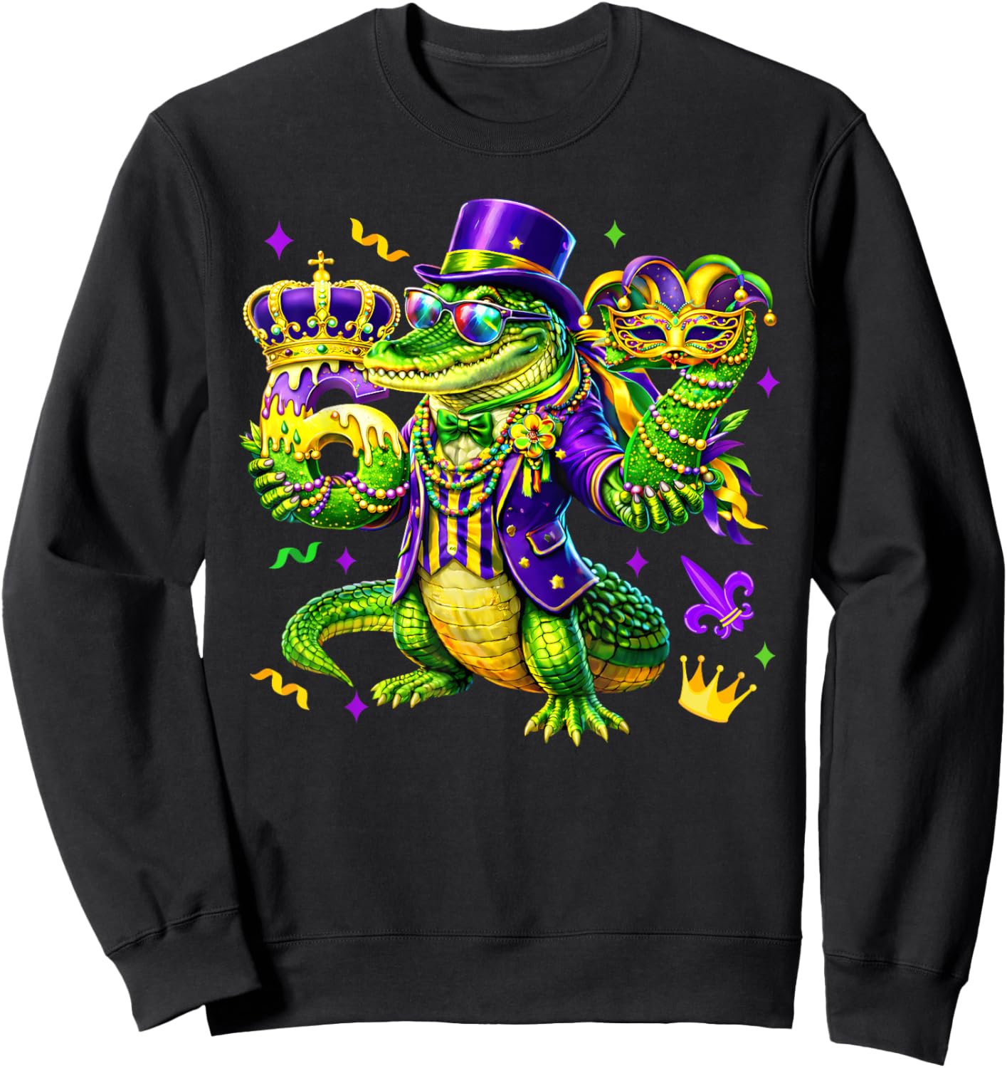 Mardi Gras Six Seven Meme Alligator 67 Boys Teens Kids Sweatshirt - Sweatshirt | Black