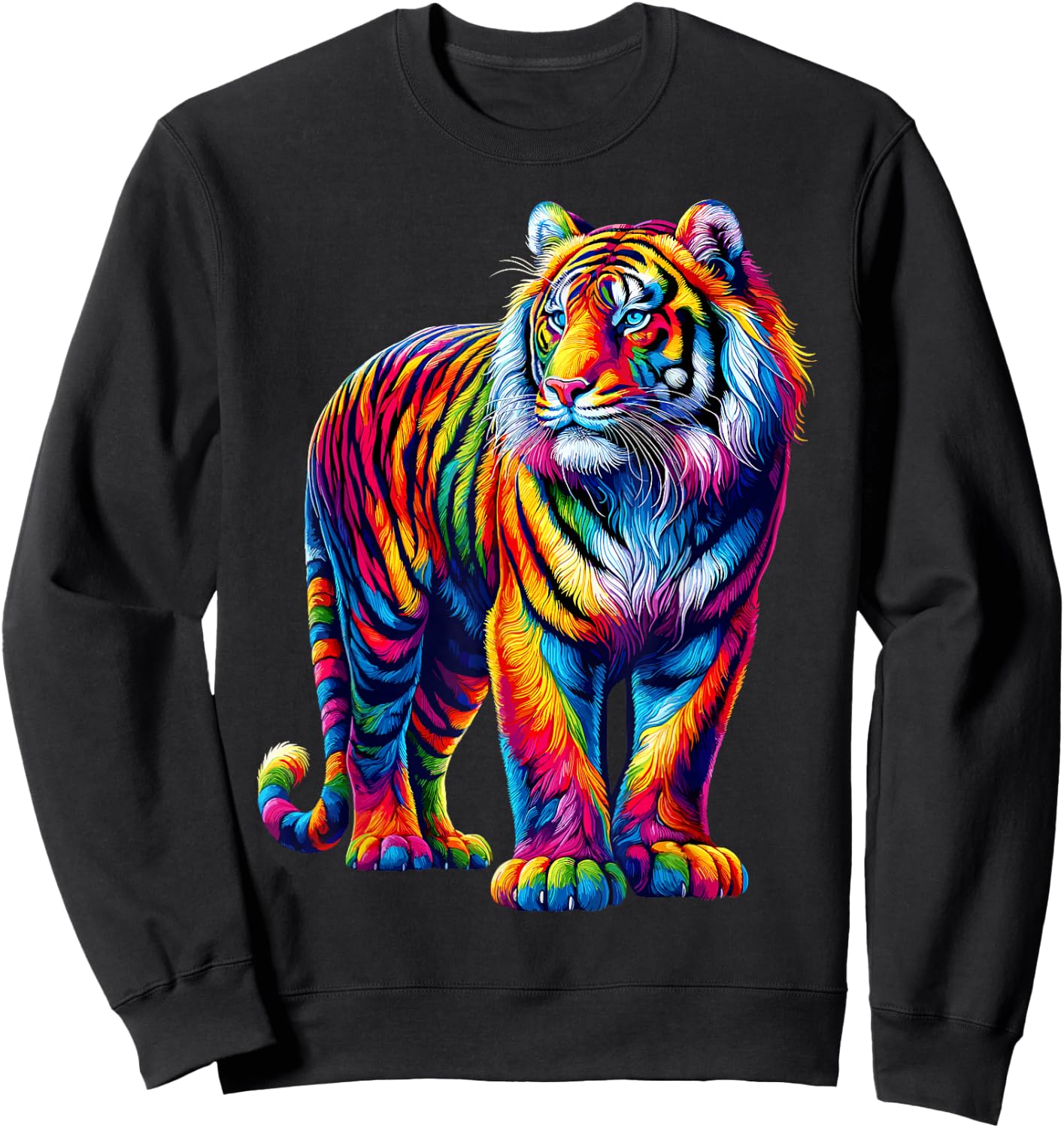 Vibrant Colorful Tiger Art Shirt Rainbow Wild Cat Animal Sweatshirt - Sweatshirt | Black