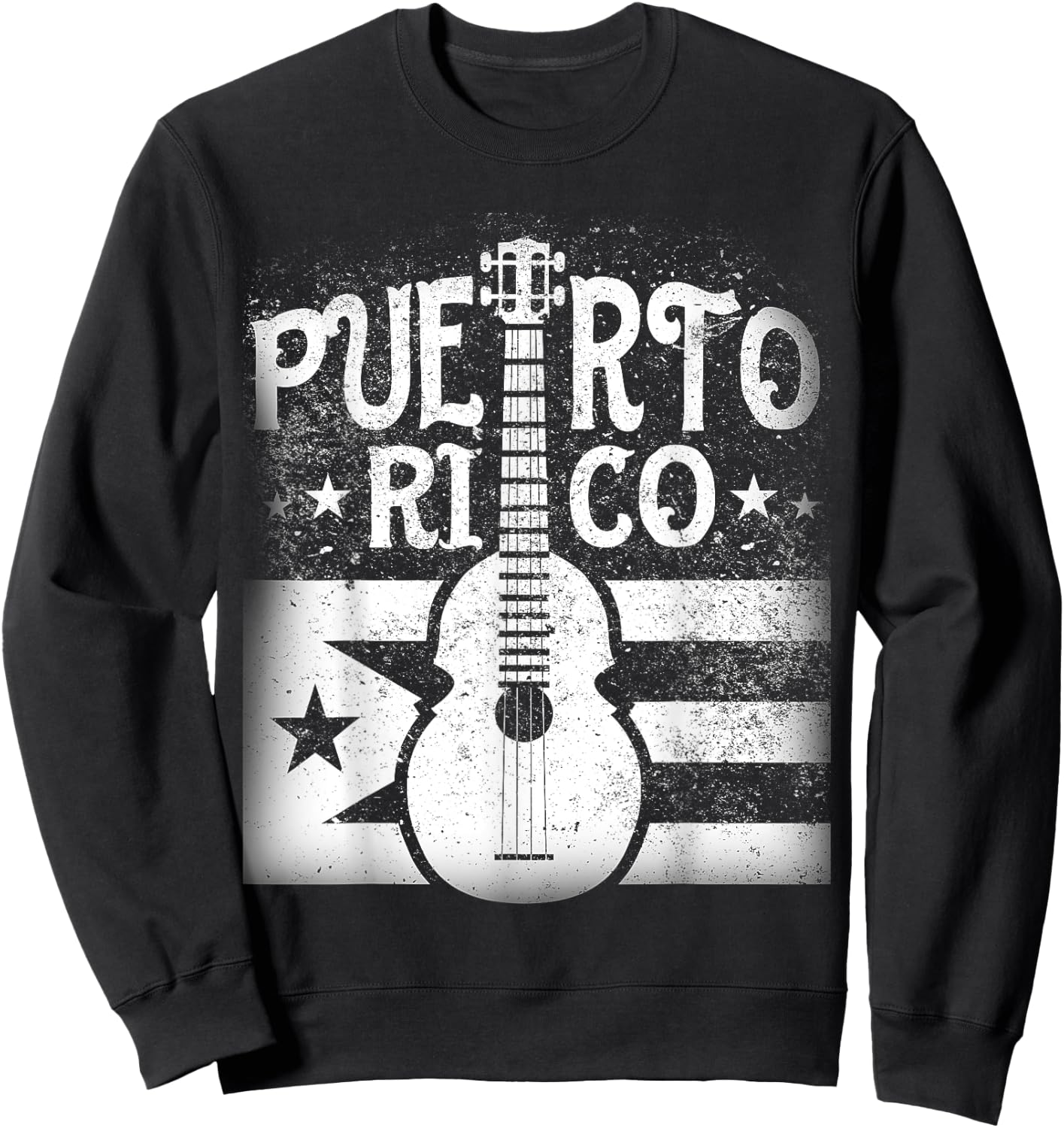 Puerto Rican | Cuatro Guitar Puerto Rico Flag T Shirt Sweatshirt - Sweatshirt | Black