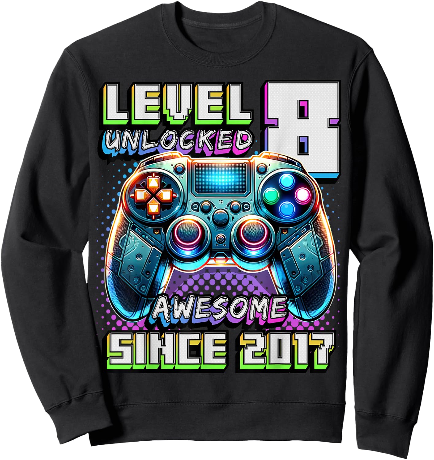 8th Birthday Boy Level 8 Gamer 8 Year Video Game Party Sweatshirt - Sweatshirt | Black