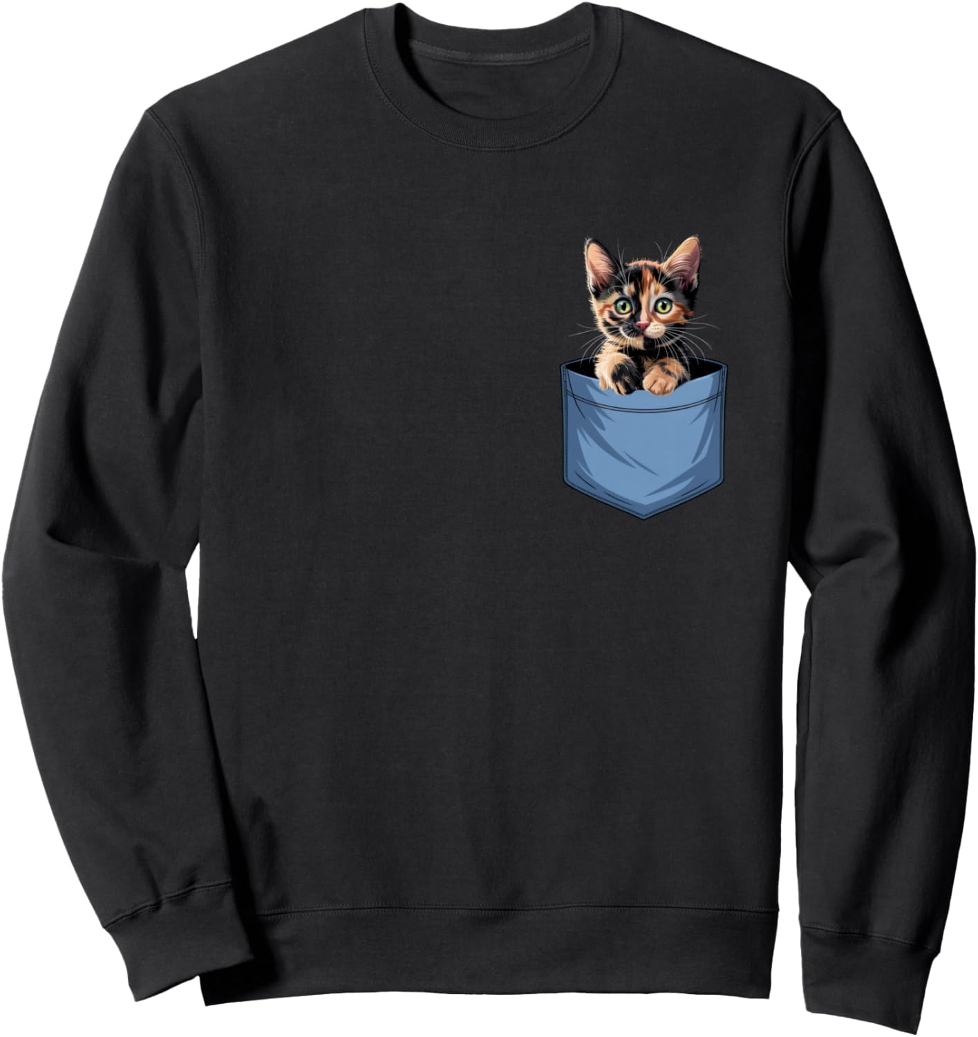 Cute Pocket Tortoiseshell Cat Lover Cat Mom Sweatshirt - Sweatshirt | Black
