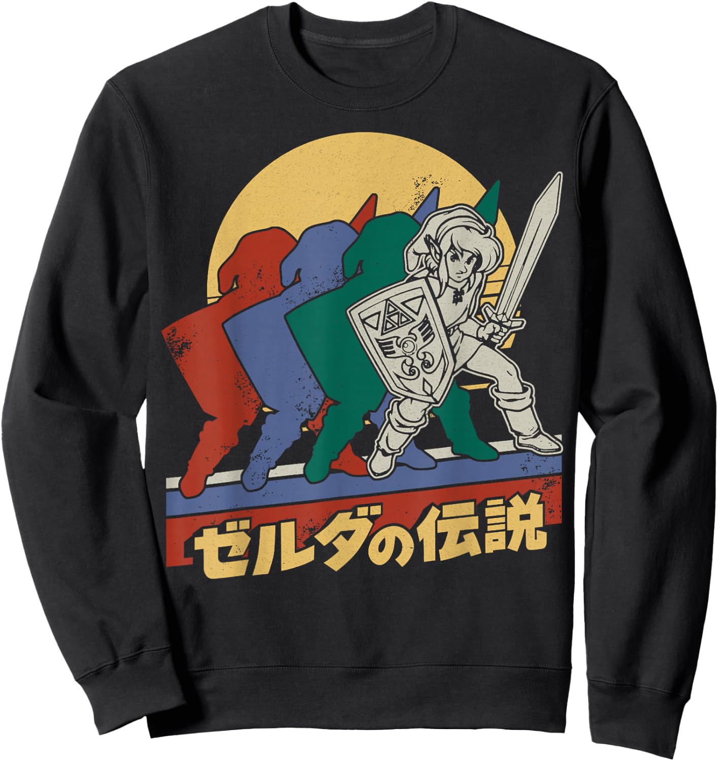 The Legend Of Zelda Retro Link Kanji Portrait - Black, Adult, Male, Short Sleeve, , Legend Of Zelda, S Sweatshirt - Sweatshirt | Black