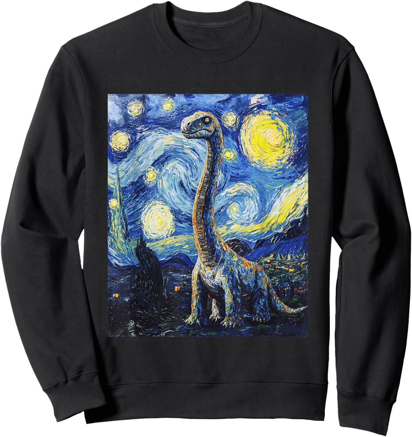 Brachiosaurus Dinosaur Dino - Van Gogh Style - Starry Night Sweatshirt - Sweatshirt | Black