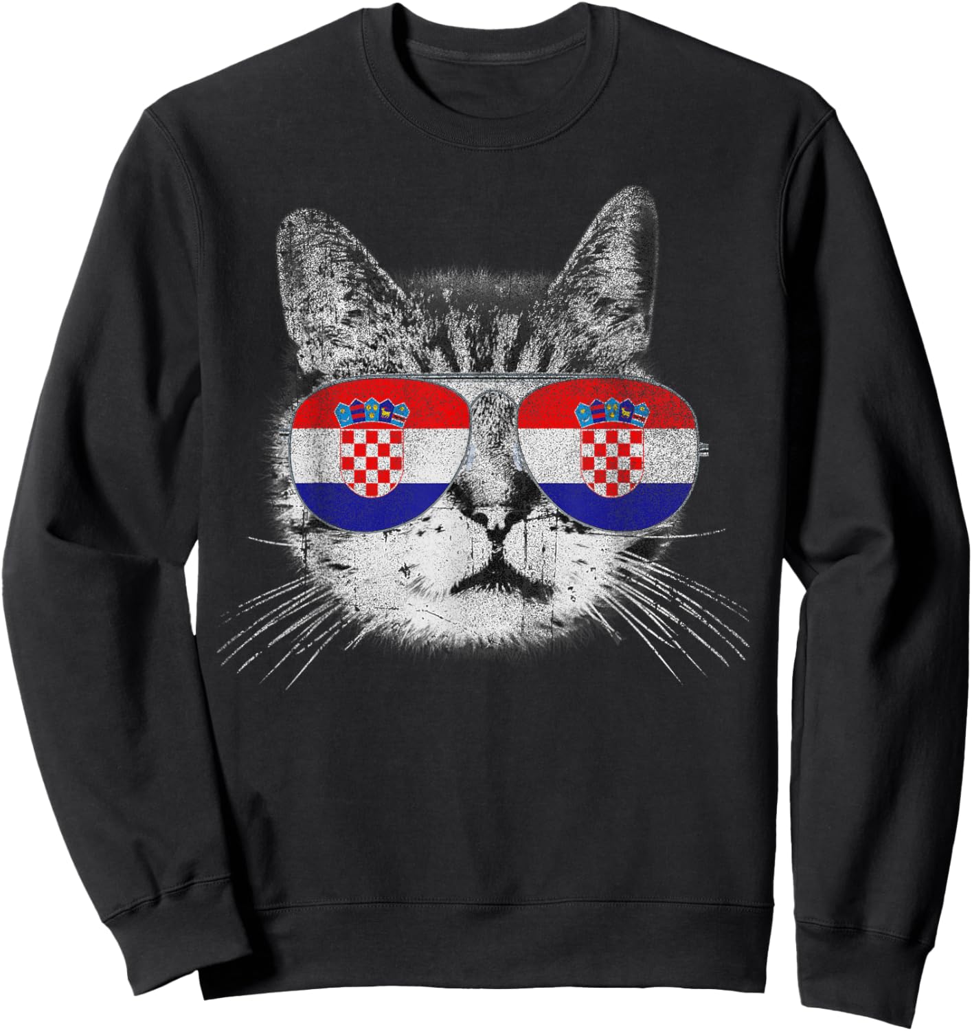 Croatian Croatia - Flag Cat Vintage Men Women Graphic Cool Sweatshirt - Sweatshirt | Black