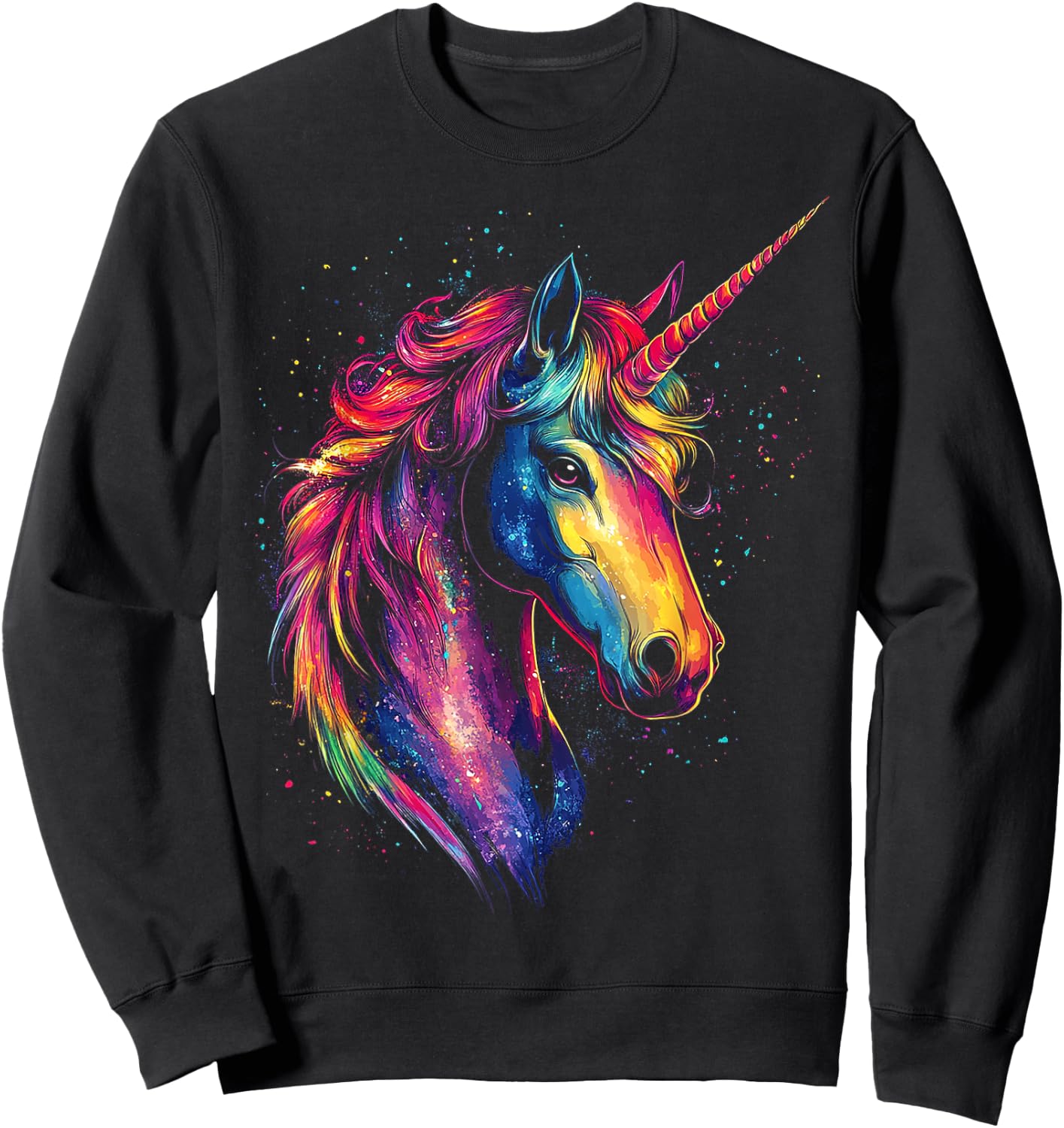 Unicorn Mythical Motif Fantasy Artwork Unicorn Sweatshirt - Sweatshirt | Black