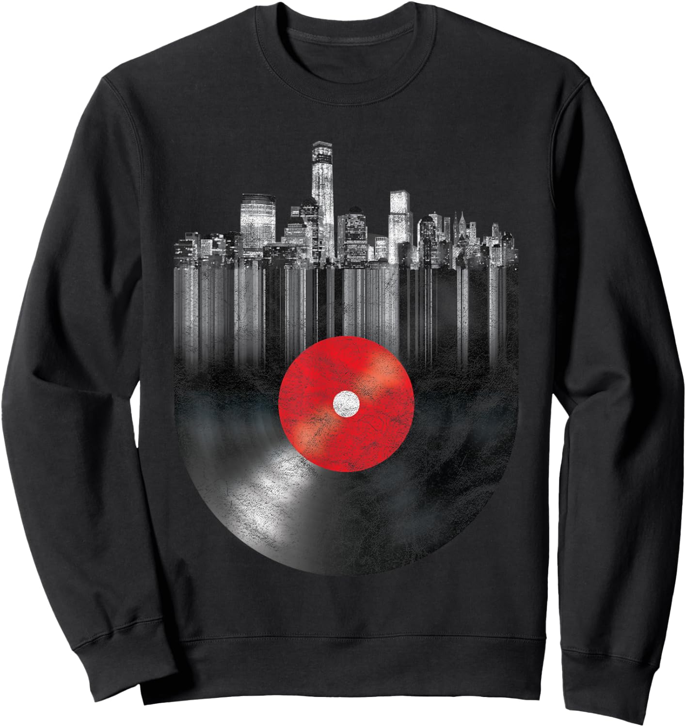 New York City Skyline Vinyl Record NYC Big Apple Turntable Sweatshirt - Sweatshirt | Black