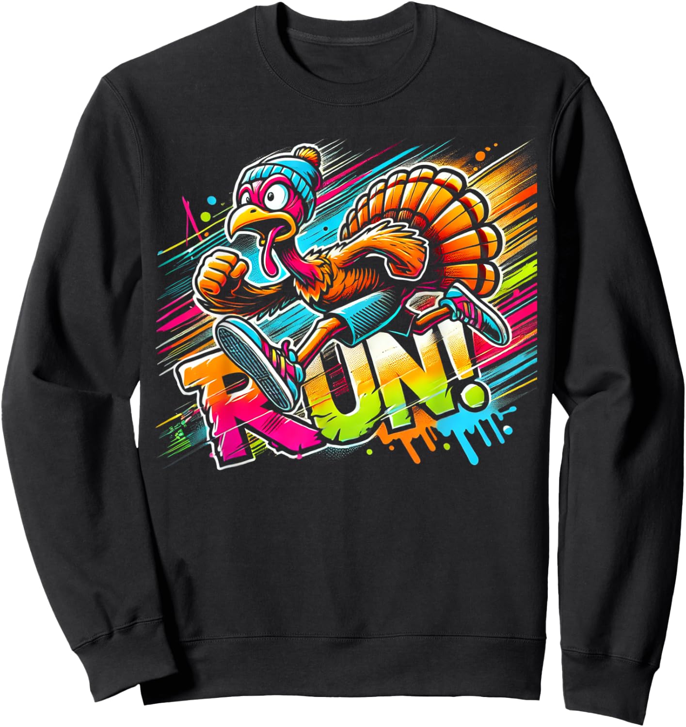 Turkey Costume Adult or Running Face Turkey Trot Sweatshirt - Sweatshirt | Black