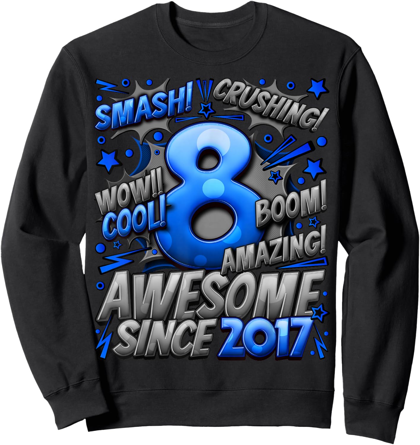 New Comic Style Birthday Gifts 2025 For Boys 8 Year Old Boy Kids Black Small Cotton 70% Polyester 30% Short Sleeve Sweatshirt - Sweatshirt | Black