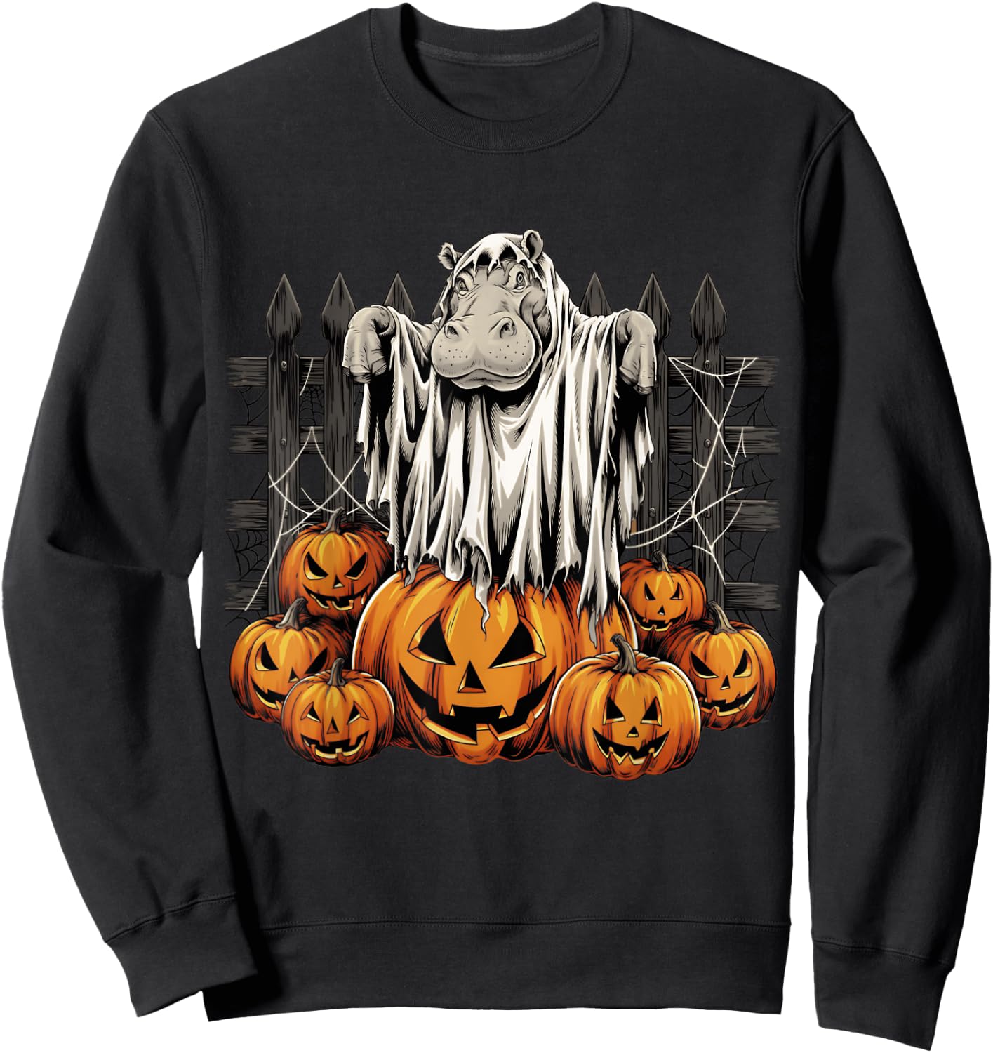 Halloween Hippo Ghost and Pumpkins Costume Sweatshirt - Sweatshirt | Black