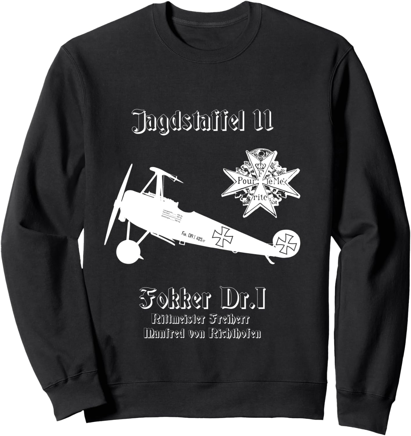Jasta 11 Fokker DR.I German Triplane Dreidecker Richthofen Sweatshirt - Sweatshirt | Black