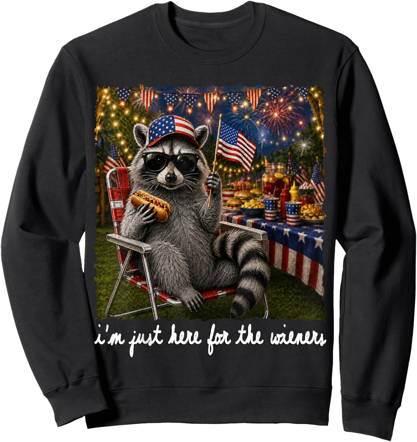 I'm Just Here for The Wieners Feral Raccoon 4th of July Kids Sweatshirt - Sweatshirt | Black