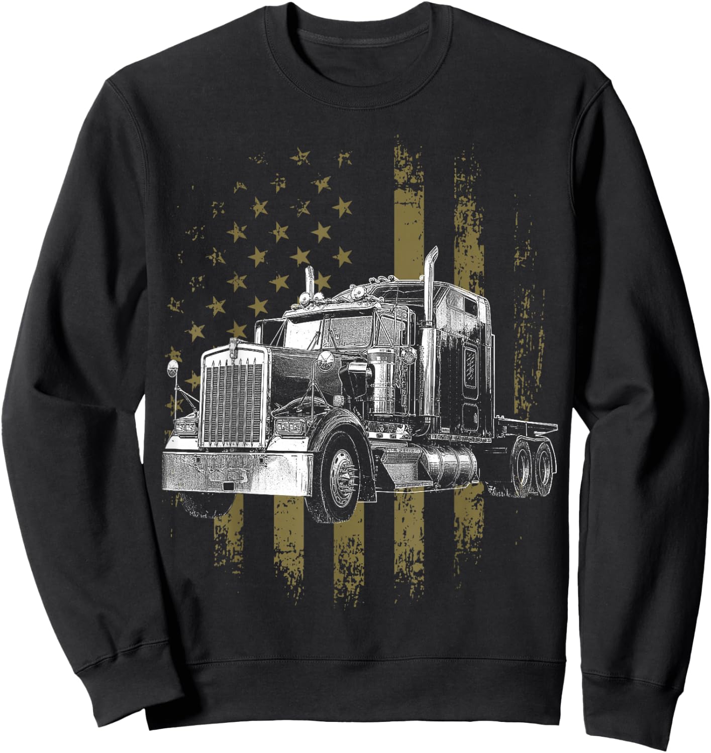 Trucker American Flag Big Rig Semi-Trailer Truck Driver Gift Sweatshirt - Sweatshirt | Black