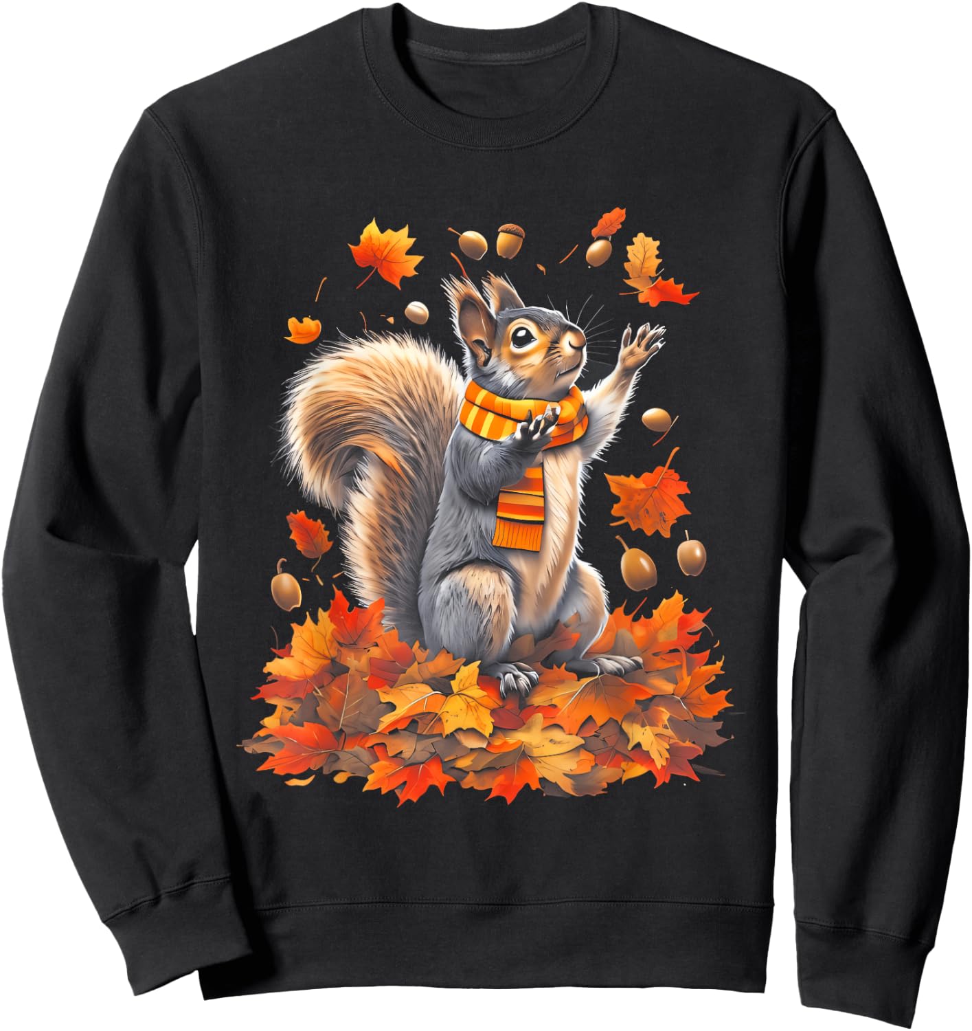 Cute Squirrel with Fall Leaves Autumn Animal Thanksgiving Sweatshirt - Sweatshirt | Black
