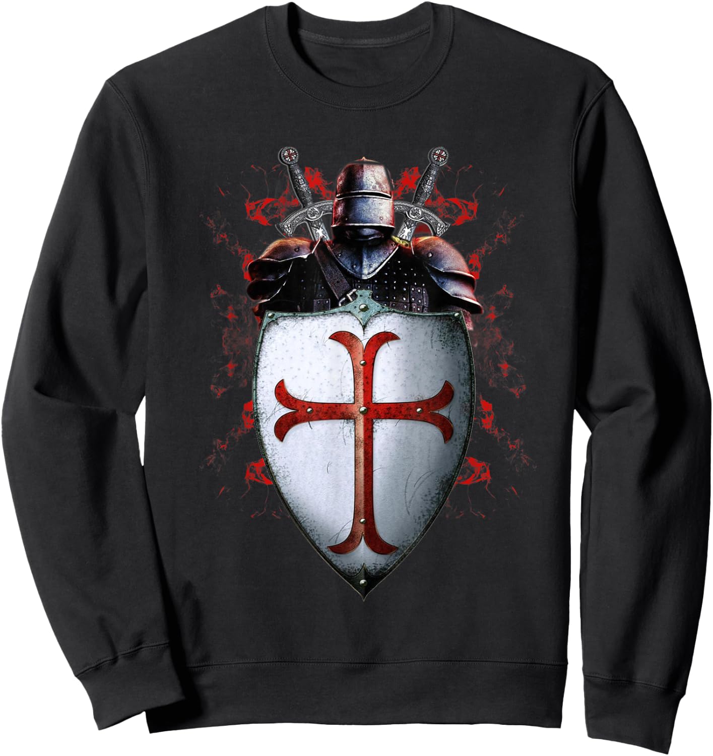 Knights Templar Flag Helmet Cross Sword Gift Sweatshirt - Sweatshirt | Black