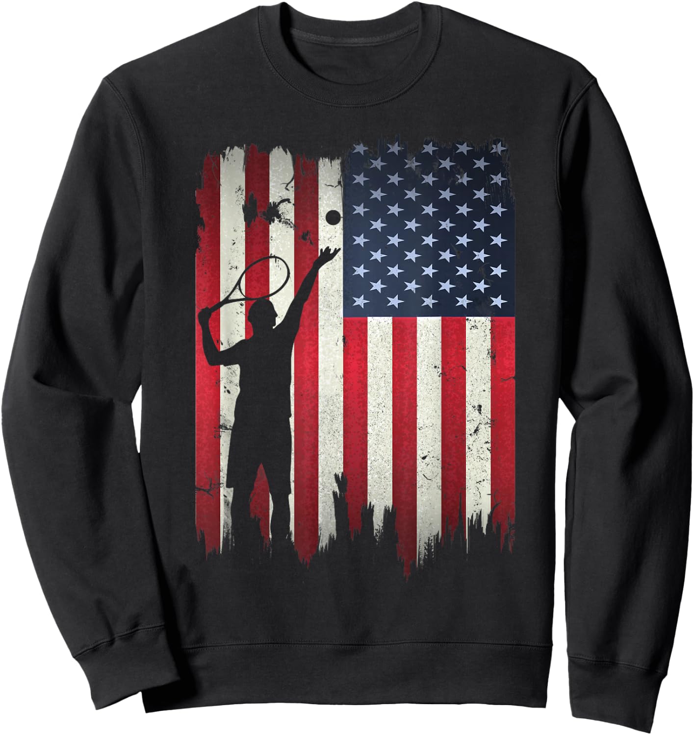 Tennis USA American Flag 4th of July Patriotic Sports Women Kids Men Sweatshirt - Sweatshirt | Black