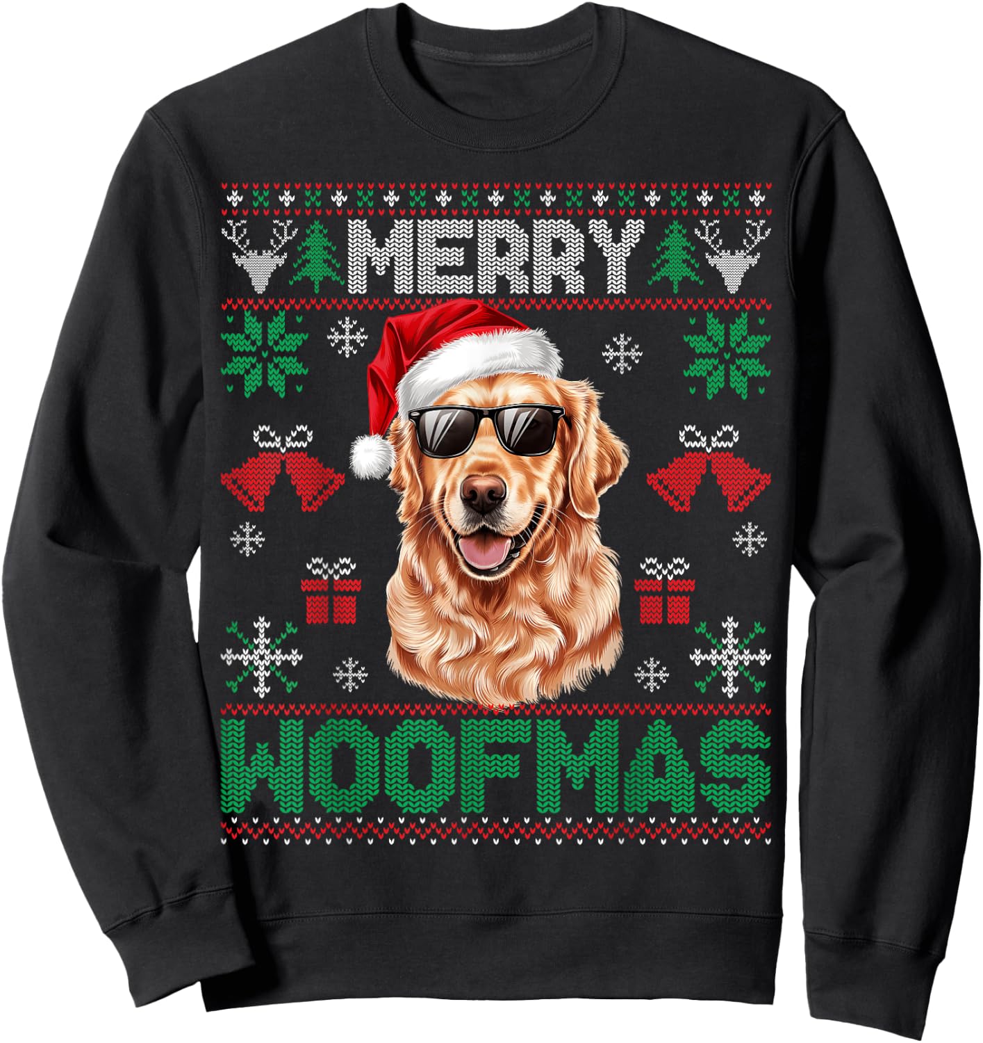 Golden Retrievers Merry Christmas Woofmas Dog Lover Mom Dad Men Women Kids Sweatshirt - Sweatshirt | Black