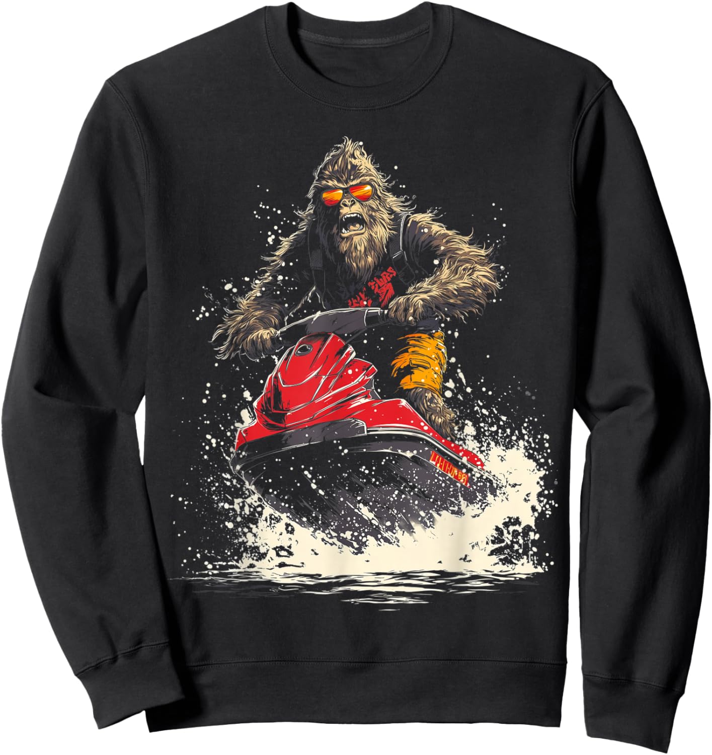 Bigfoot Riding Jet Ski Funny Jetski Sweatshirt - Sweatshirt | Black