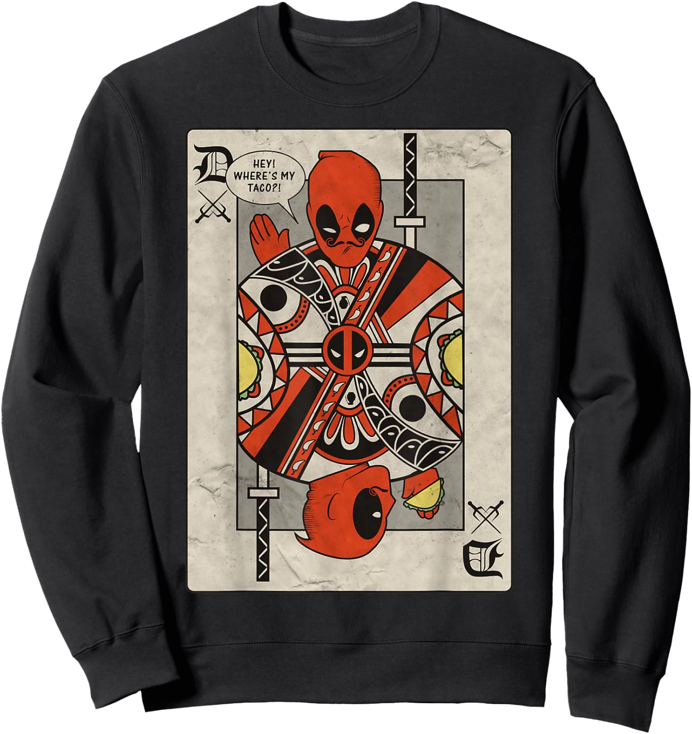 Marvel Deadpool Playing Card Taco Fight Graphic Sweatshirt - Sweatshirt | Black