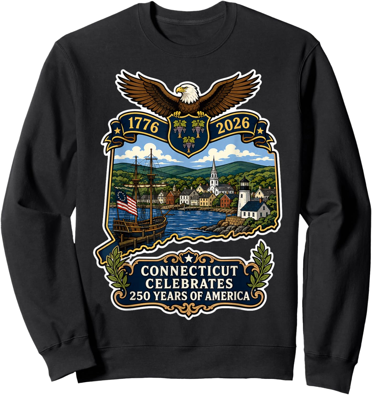 Connecticut 250 Years of America Celebration USA Patriotic Sweatshirt - Sweatshirt | Black