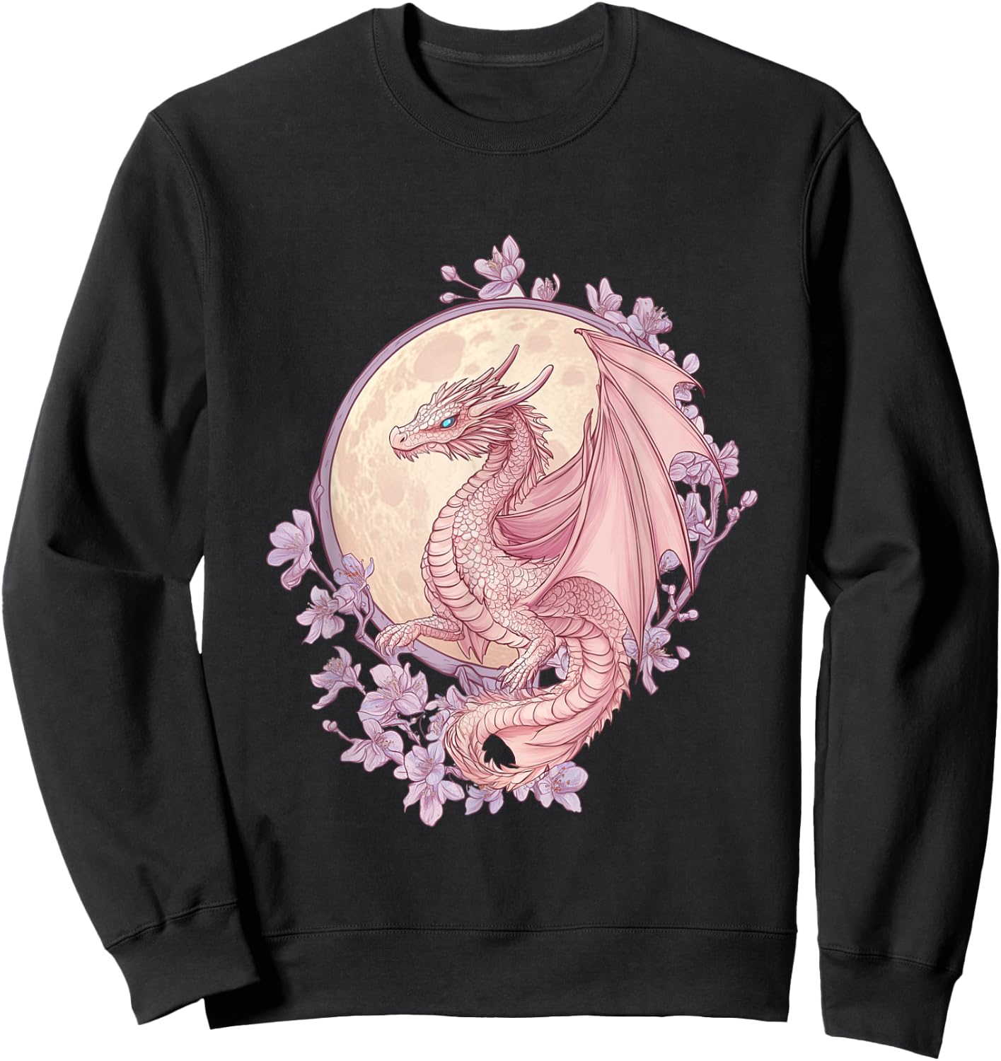 Art Nouveau Pink Dragon in Cherry Blossom Realm Sweatshirt - Sweatshirt | Black