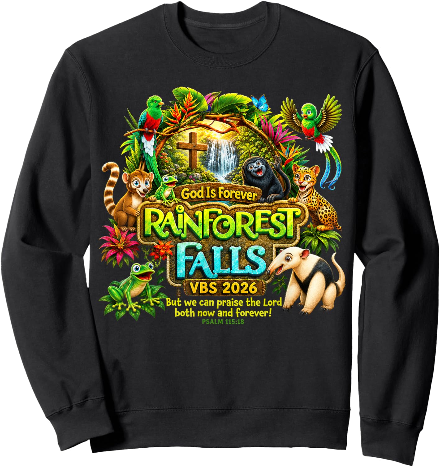 Rainforest-Falls Exploring The Nature God VBS 2026 Kids Sweatshirt - Sweatshirt | Black