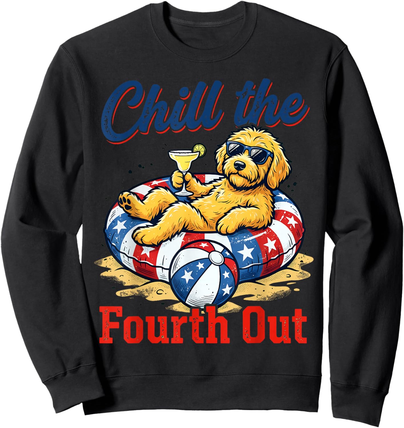Chill The Fourth Out Patriotic Goldendoodle USA Dog Sweatshirt - Sweatshirt | Black